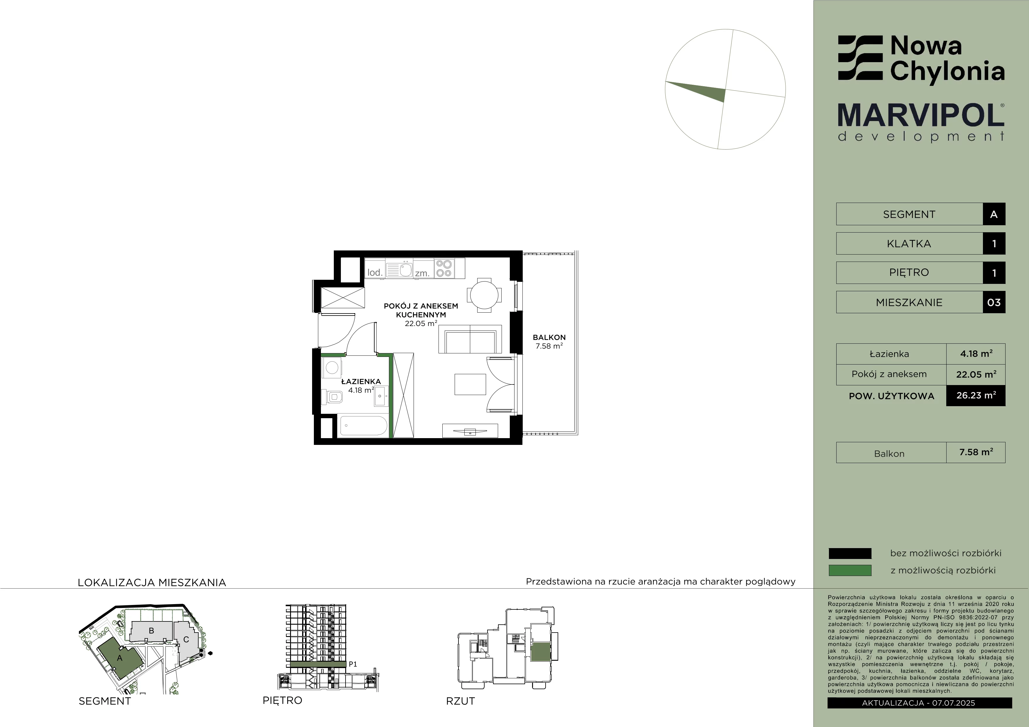 1 pokój, mieszkanie 26,23 m², piętro 1, oferta nr A/A1-1-03, Nowa Chylonia, Gdynia, Chylonia, Chylonia, ul. Pucka 4