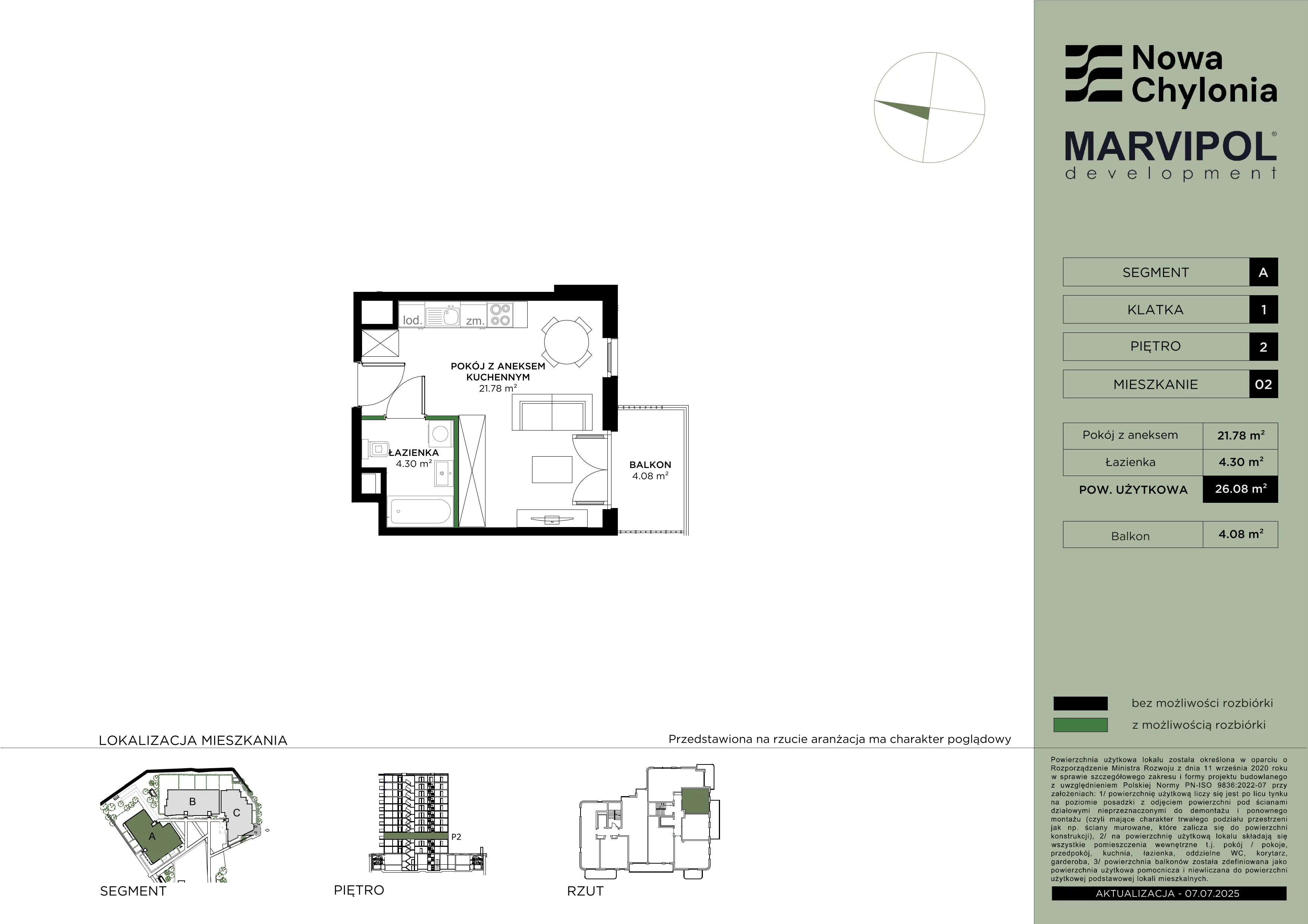 1 pokój, mieszkanie 26,08 m², piętro 2, oferta nr A/A1-2-02, Nowa Chylonia, Gdynia, Chylonia, Chylonia, ul. Pucka 4