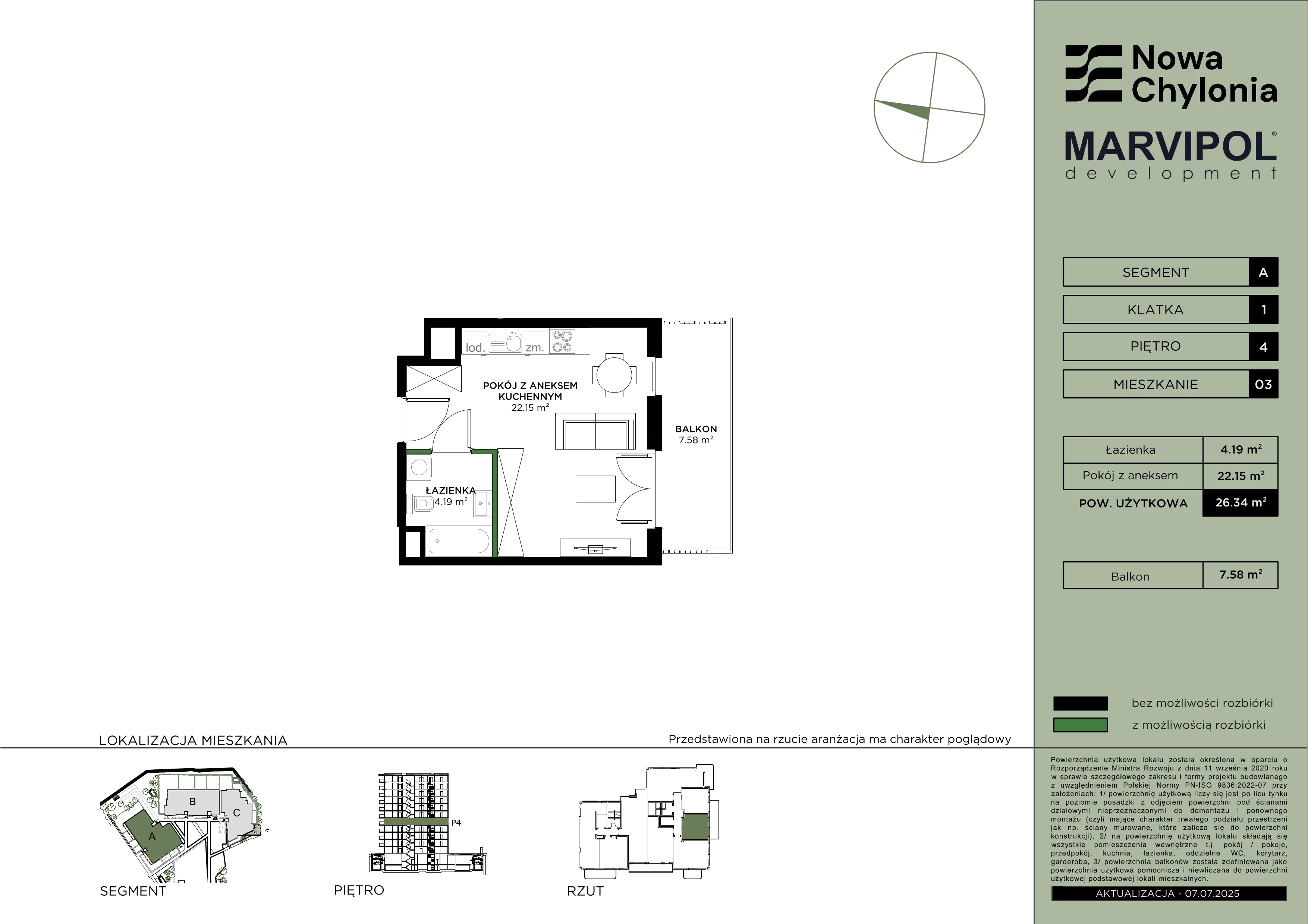 1 pokój, mieszkanie 26,34 m², piętro 4, oferta nr A/A1-4-03, Nowa Chylonia, Gdynia, Chylonia, Chylonia, ul. Pucka 4