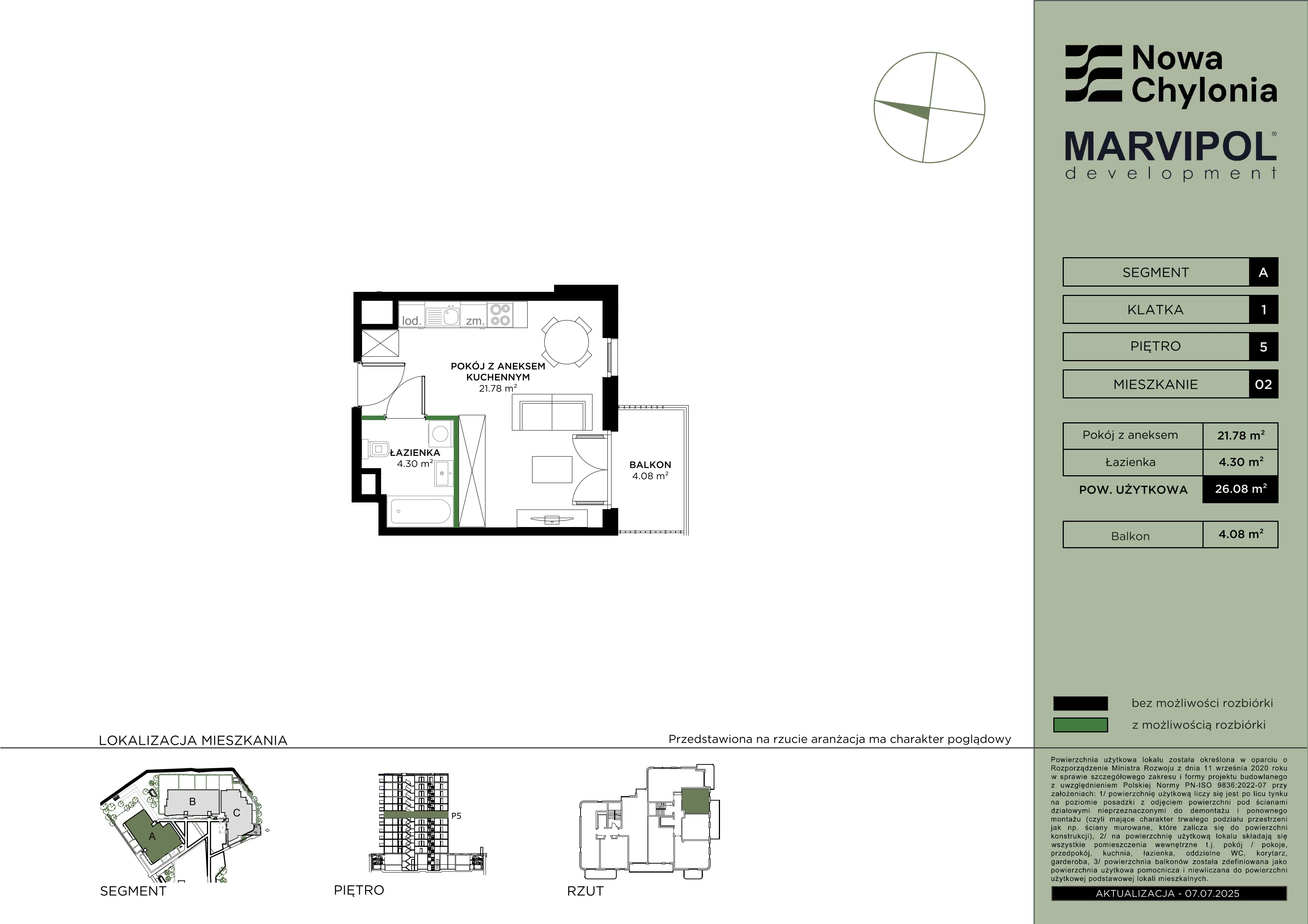 1 pokój, mieszkanie 26,08 m², piętro 5, oferta nr A/A1-5-02, Nowa Chylonia, Gdynia, Chylonia, Chylonia, ul. Pucka 4