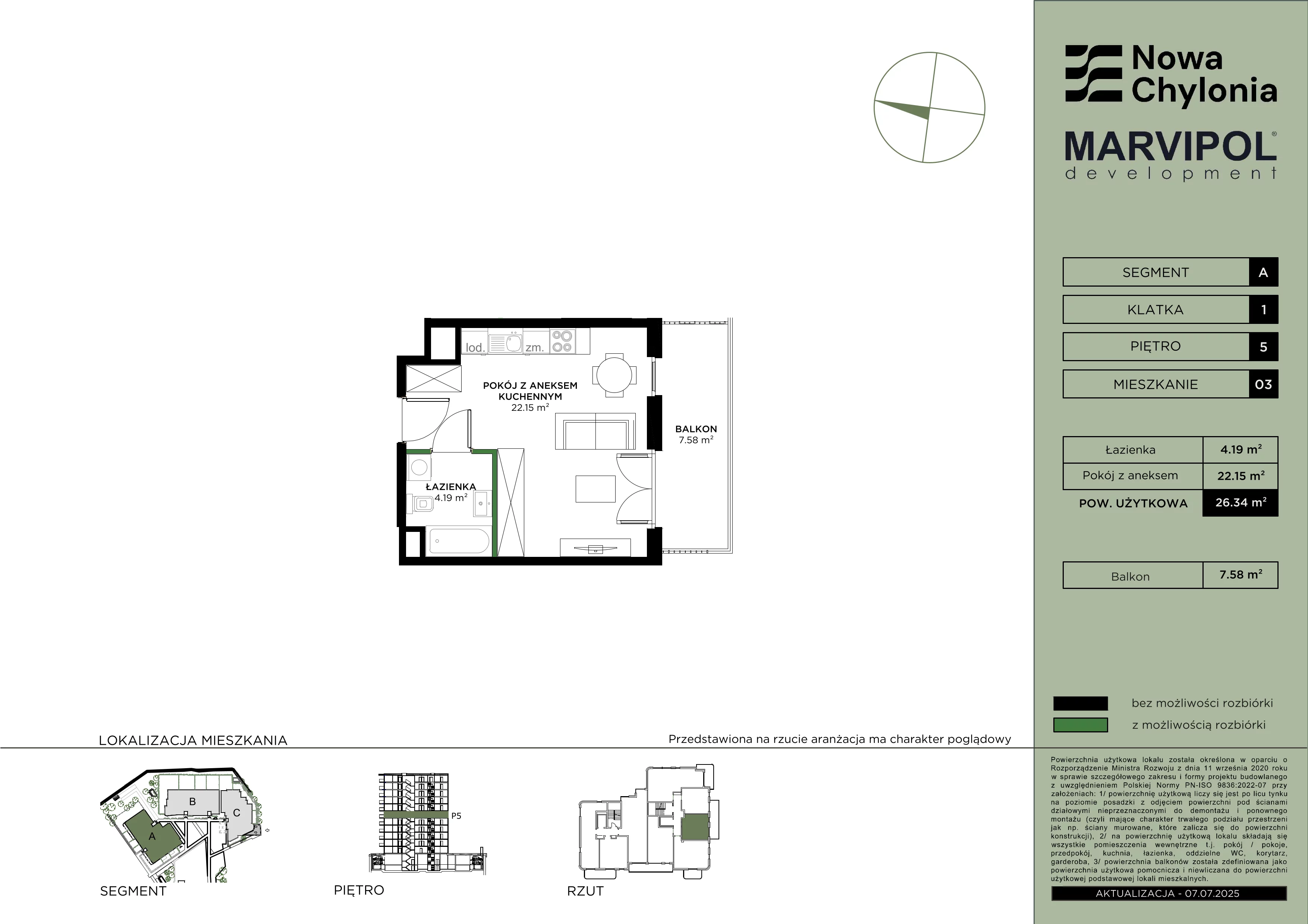 1 pokój, mieszkanie 26,34 m², piętro 5, oferta nr A/A1-5-03, Nowa Chylonia, Gdynia, Chylonia, Chylonia, ul. Pucka 4