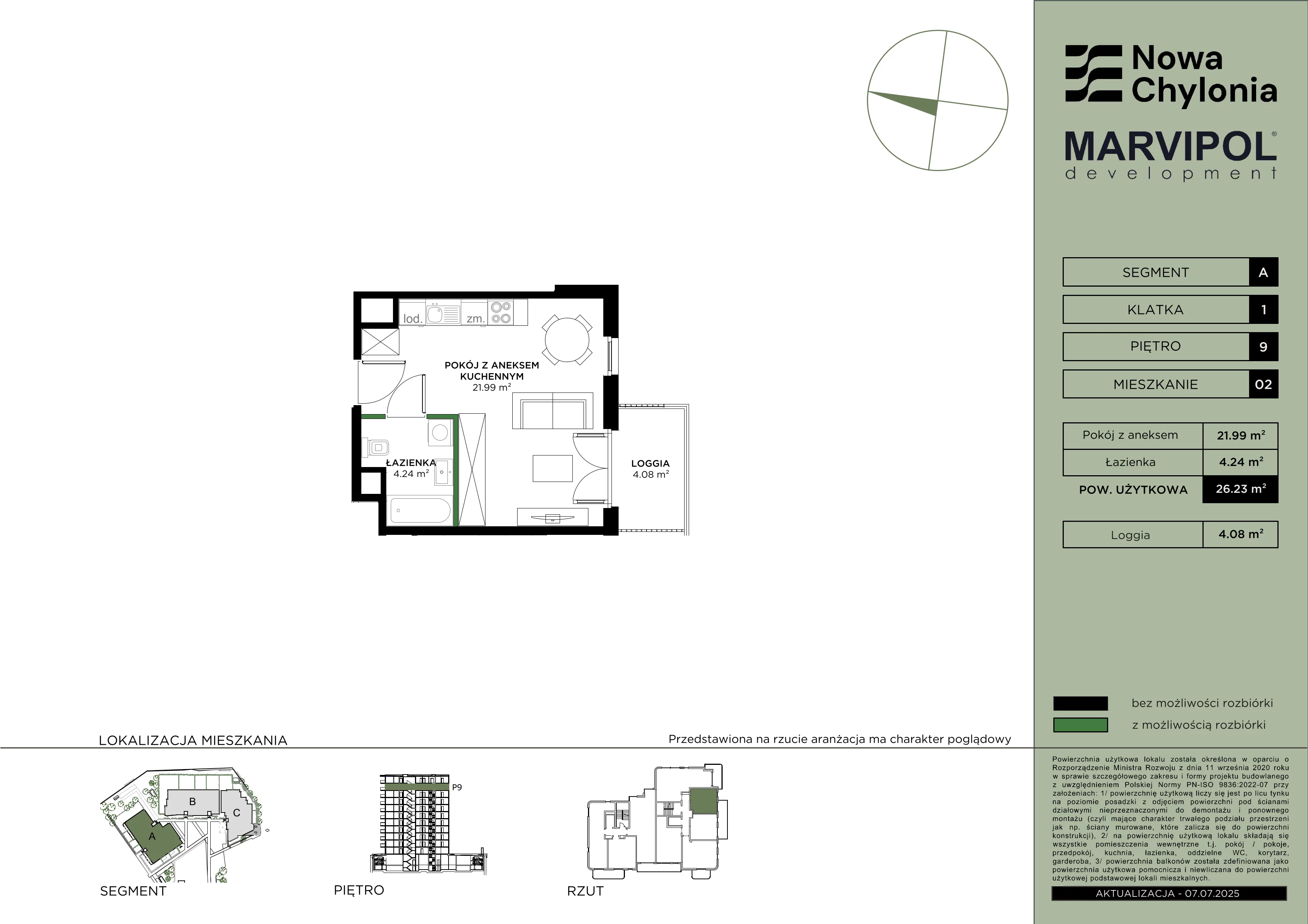 1 pokój, mieszkanie 26,23 m², piętro 9, oferta nr A/A1-9-02, Nowa Chylonia, Gdynia, Chylonia, Chylonia, ul. Pucka 4