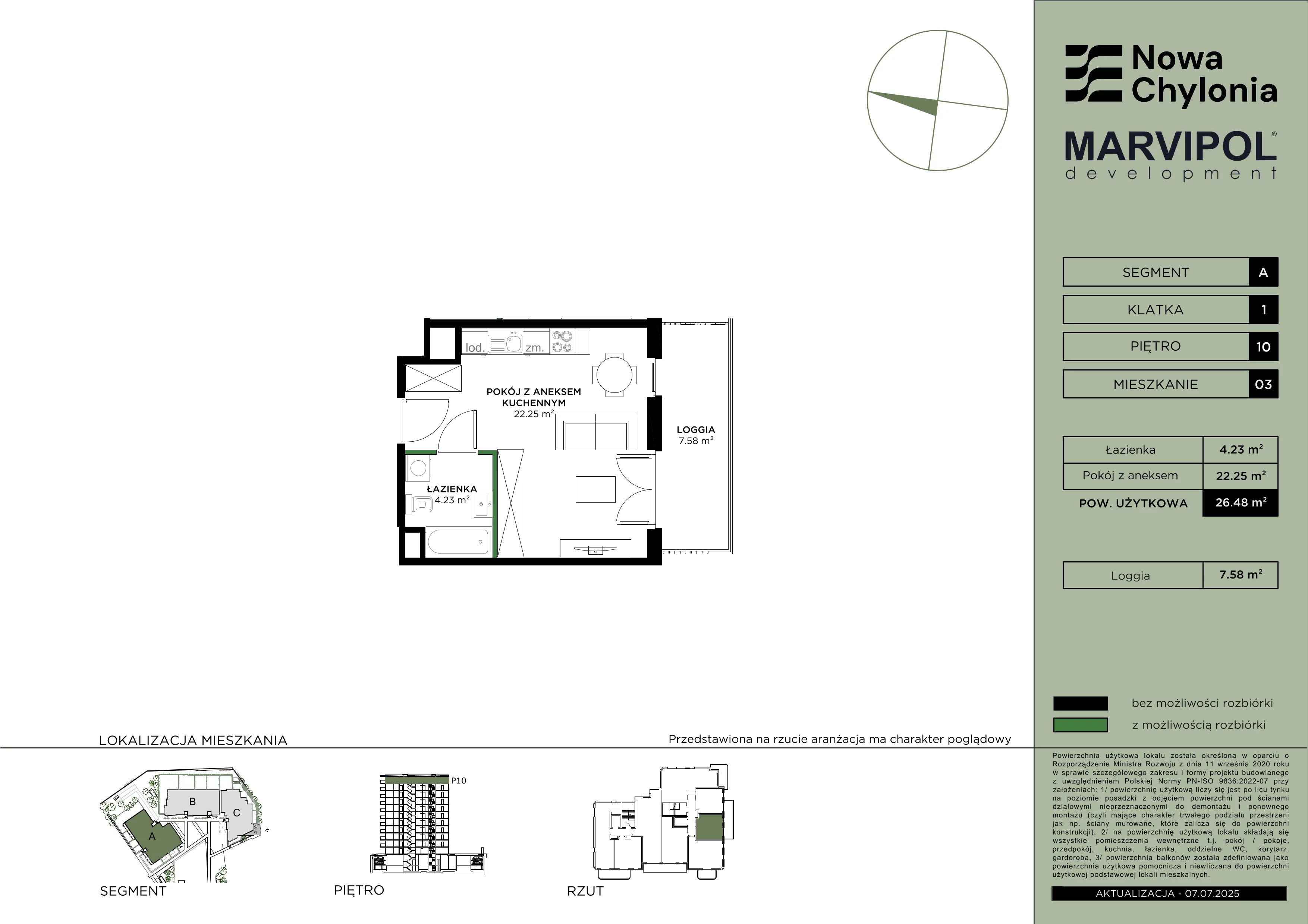 1 pokój, mieszkanie 26,48 m², piętro 10, oferta nr A/A1-10-03, Nowa Chylonia, Gdynia, Chylonia, Chylonia, ul. Pucka 4