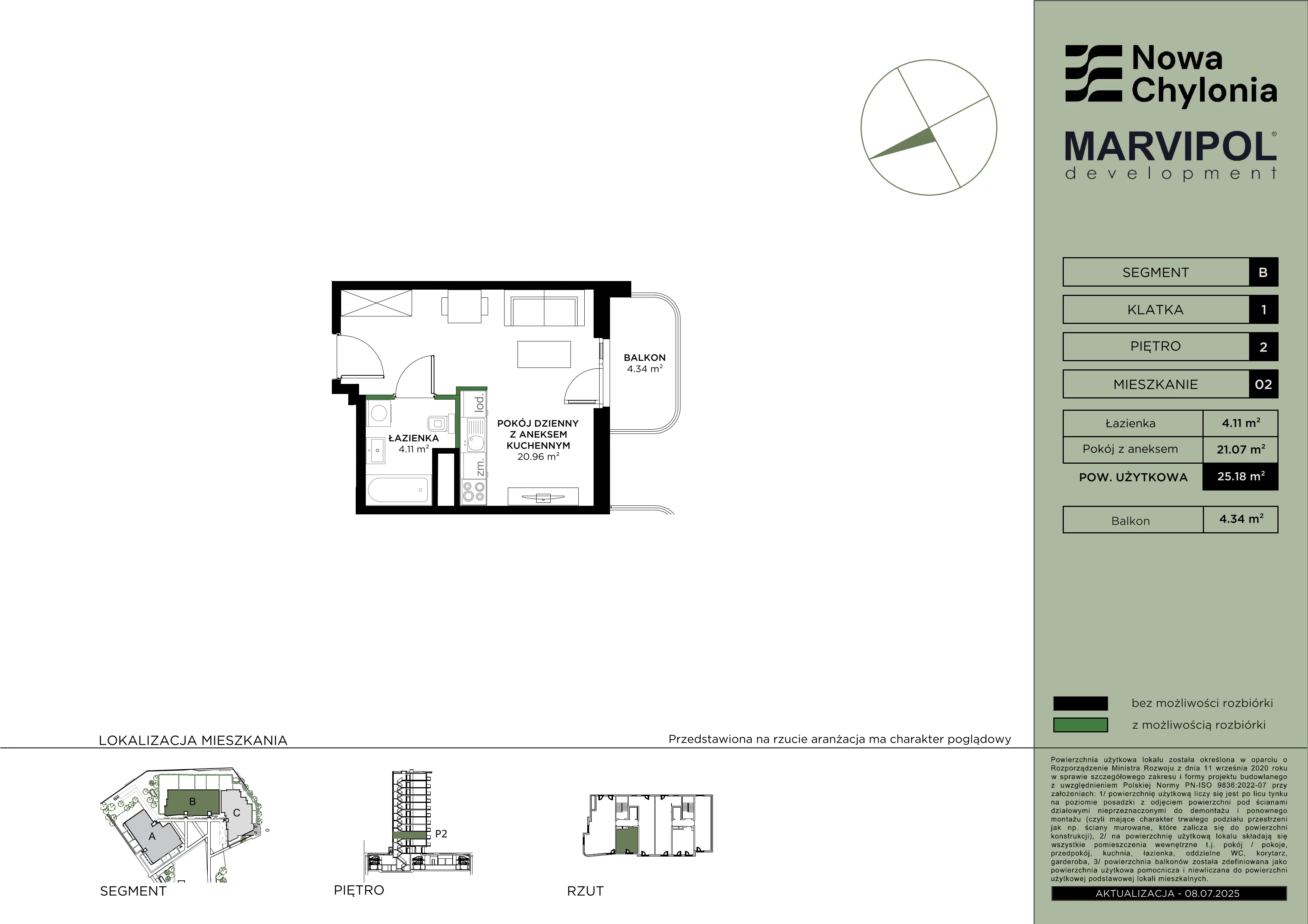 1 pokój, mieszkanie 25,18 m², piętro 2, oferta nr B/B1-2-02, Nowa Chylonia, Gdynia, Chylonia, Chylonia, ul. Pucka 4