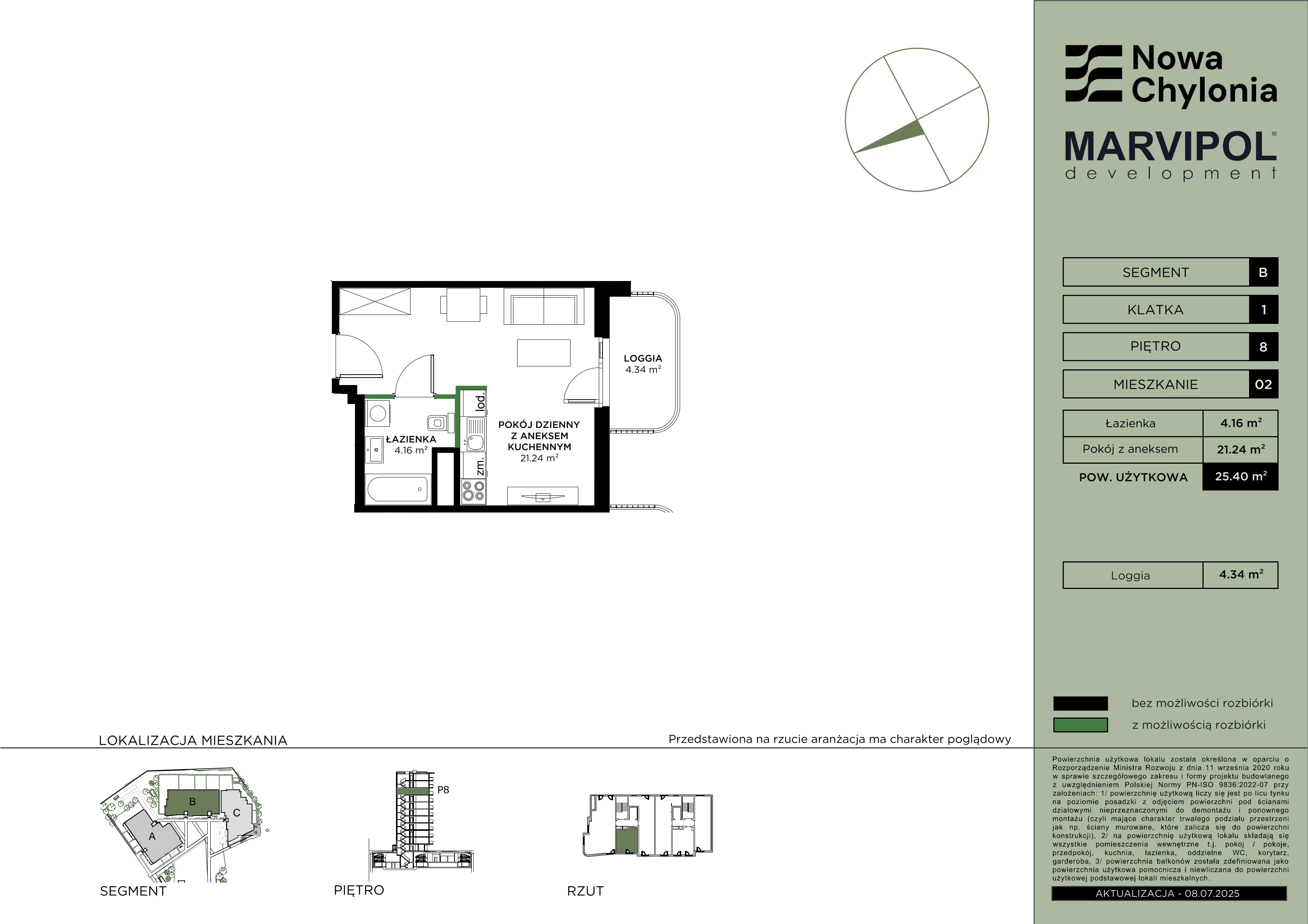 1 pokój, mieszkanie 25,40 m², piętro 8, oferta nr B/B1-8-02, Nowa Chylonia, Gdynia, Chylonia, Chylonia, ul. Pucka 4