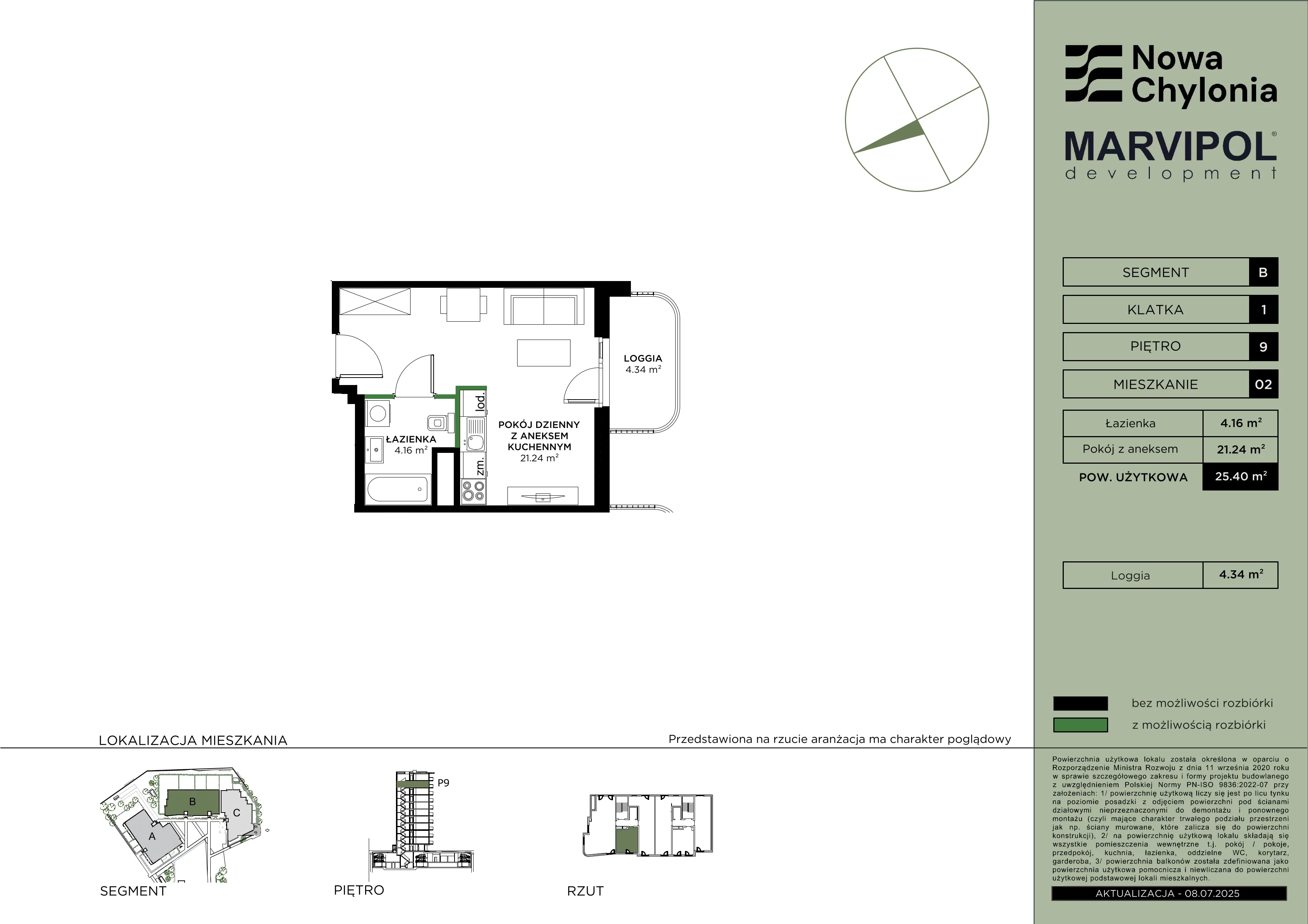 1 pokój, mieszkanie 25,40 m², piętro 9, oferta nr B/B1-9-02, Nowa Chylonia, Gdynia, Chylonia, Chylonia, ul. Pucka 4