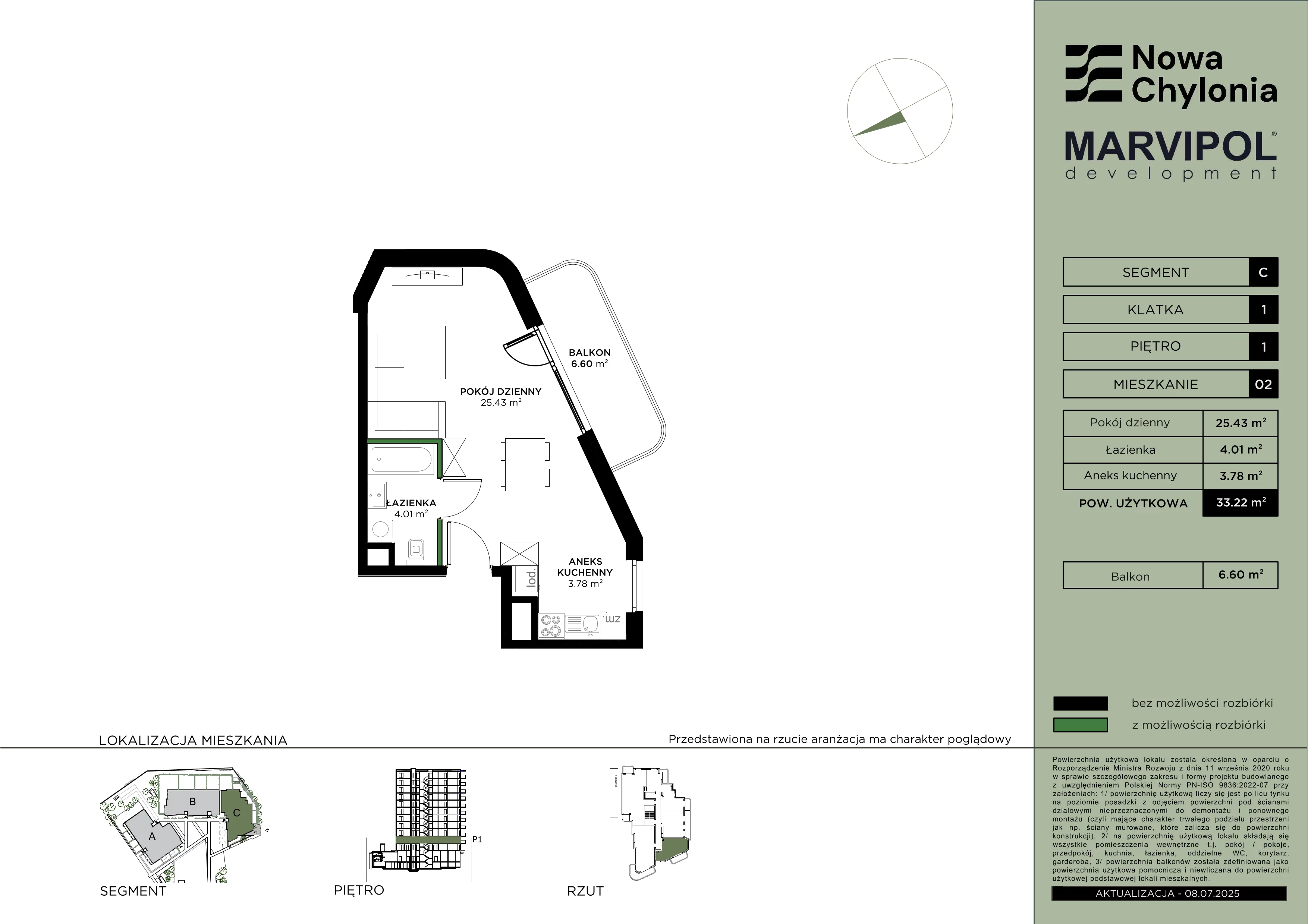 1 pokój, mieszkanie 33,23 m², piętro 1, oferta nr C/C-1-02, Nowa Chylonia, Gdynia, Chylonia, Chylonia, ul. Pucka 4