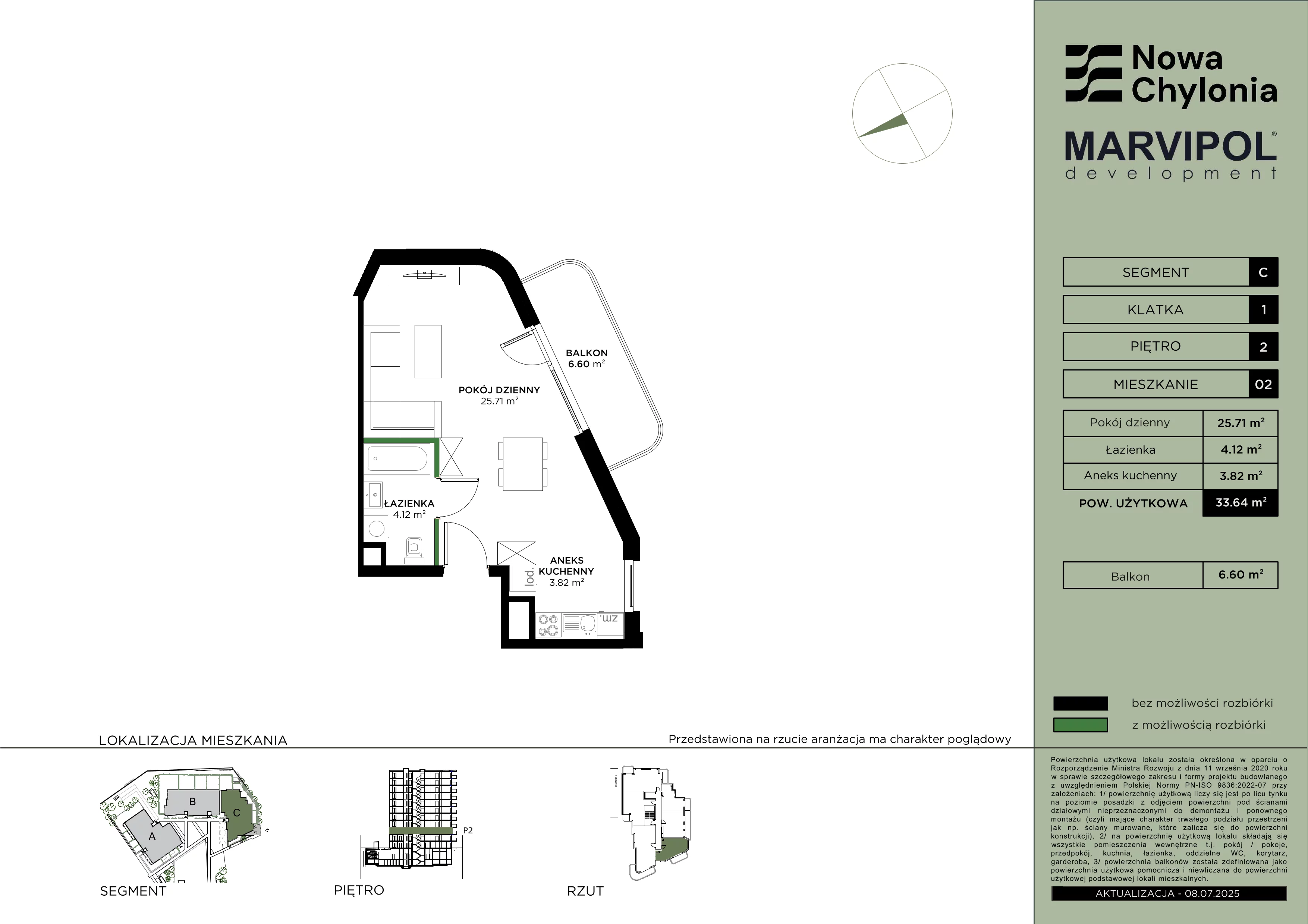 1 pokój, mieszkanie 33,64 m², piętro 2, oferta nr C/C-2-02, Nowa Chylonia, Gdynia, Chylonia, Chylonia, ul. Pucka 4