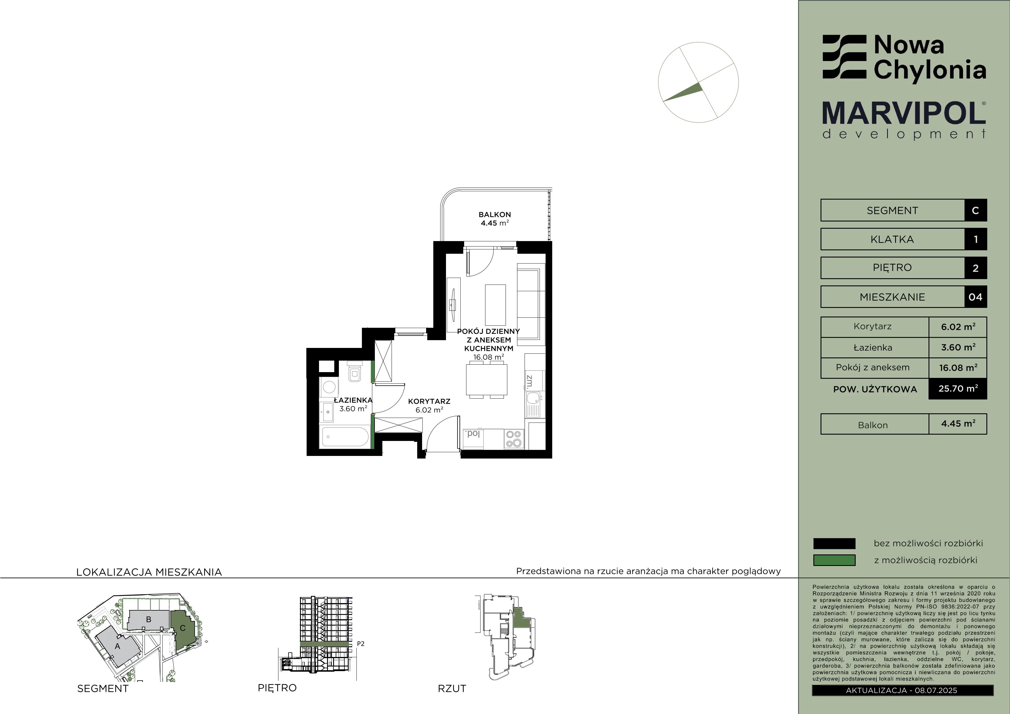 1 pokój, mieszkanie 25,70 m², piętro 2, oferta nr C/C-2-04, Nowa Chylonia, Gdynia, Chylonia, Chylonia, ul. Pucka 4