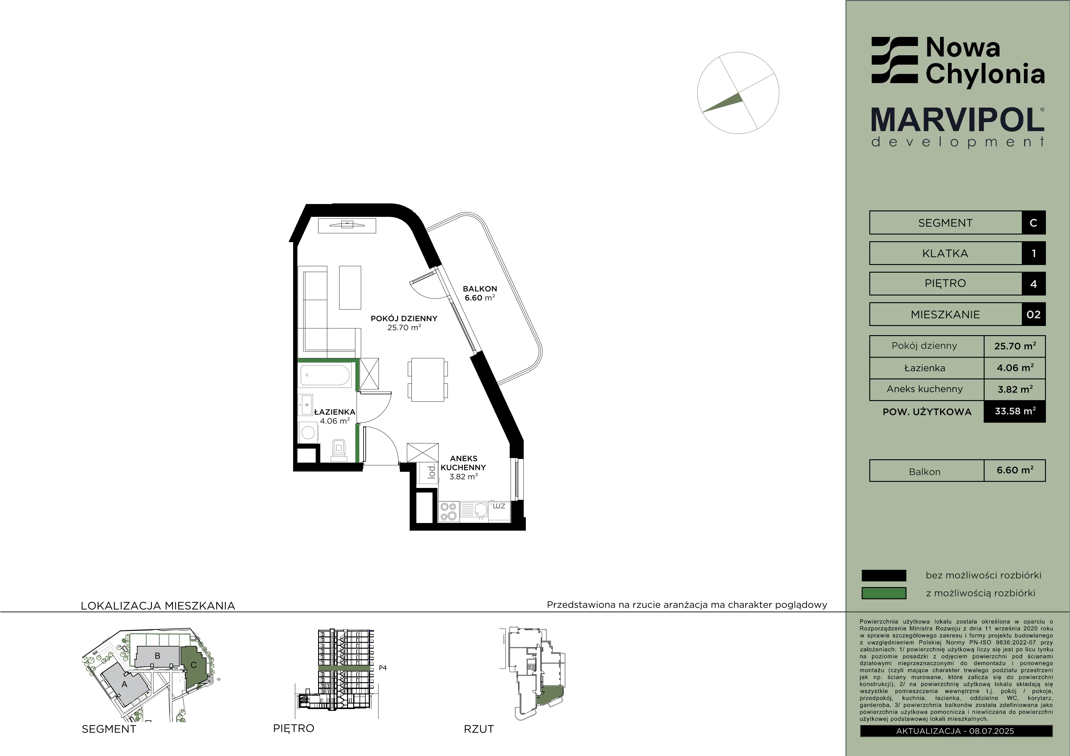 1 pokój, mieszkanie 33,58 m², piętro 4, oferta nr C/C-4-02, Nowa Chylonia, Gdynia, Chylonia, Chylonia, ul. Pucka 4