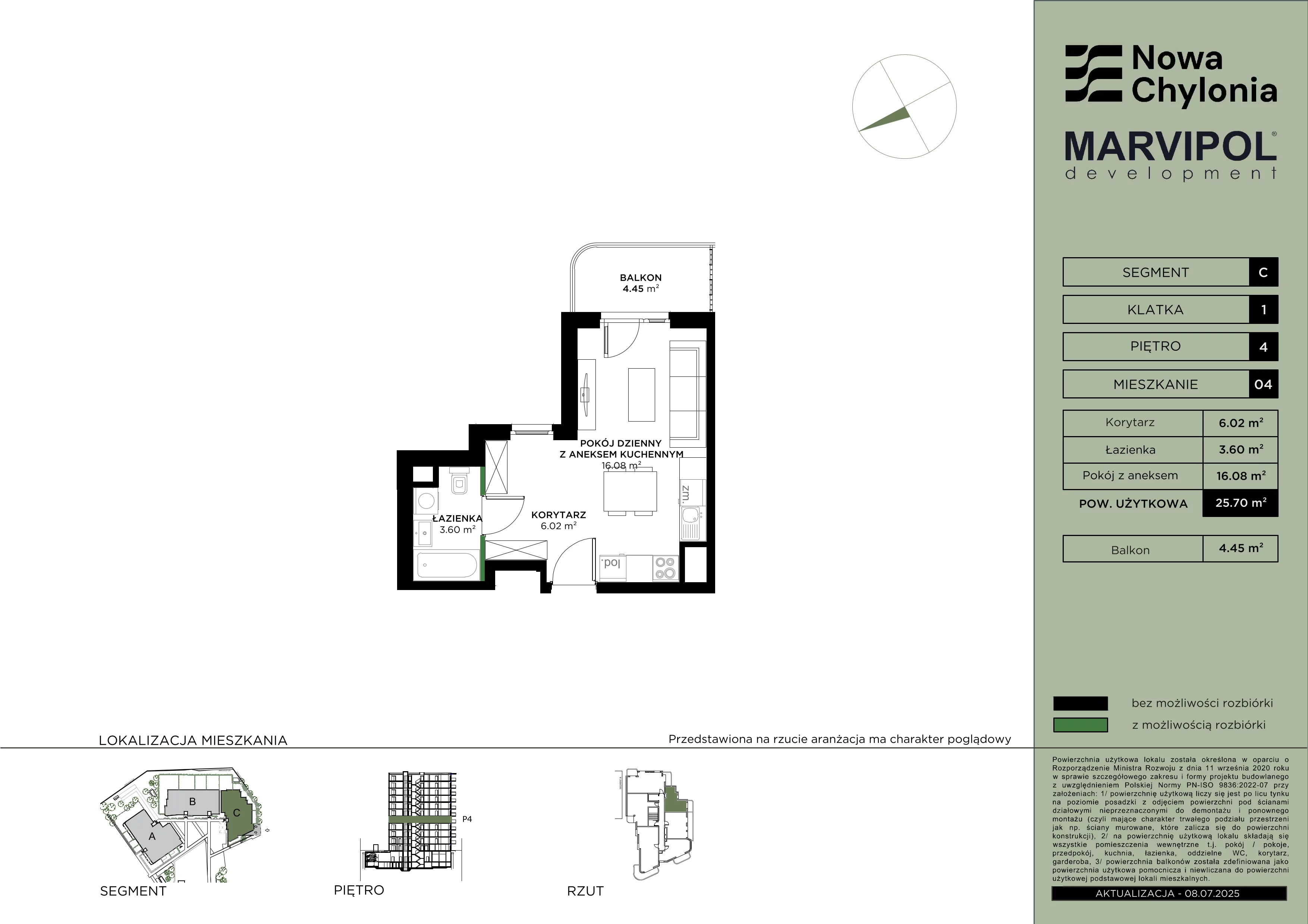 1 pokój, mieszkanie 25,70 m², piętro 4, oferta nr C/C-4-04, Nowa Chylonia, Gdynia, Chylonia, Chylonia, ul. Pucka 4