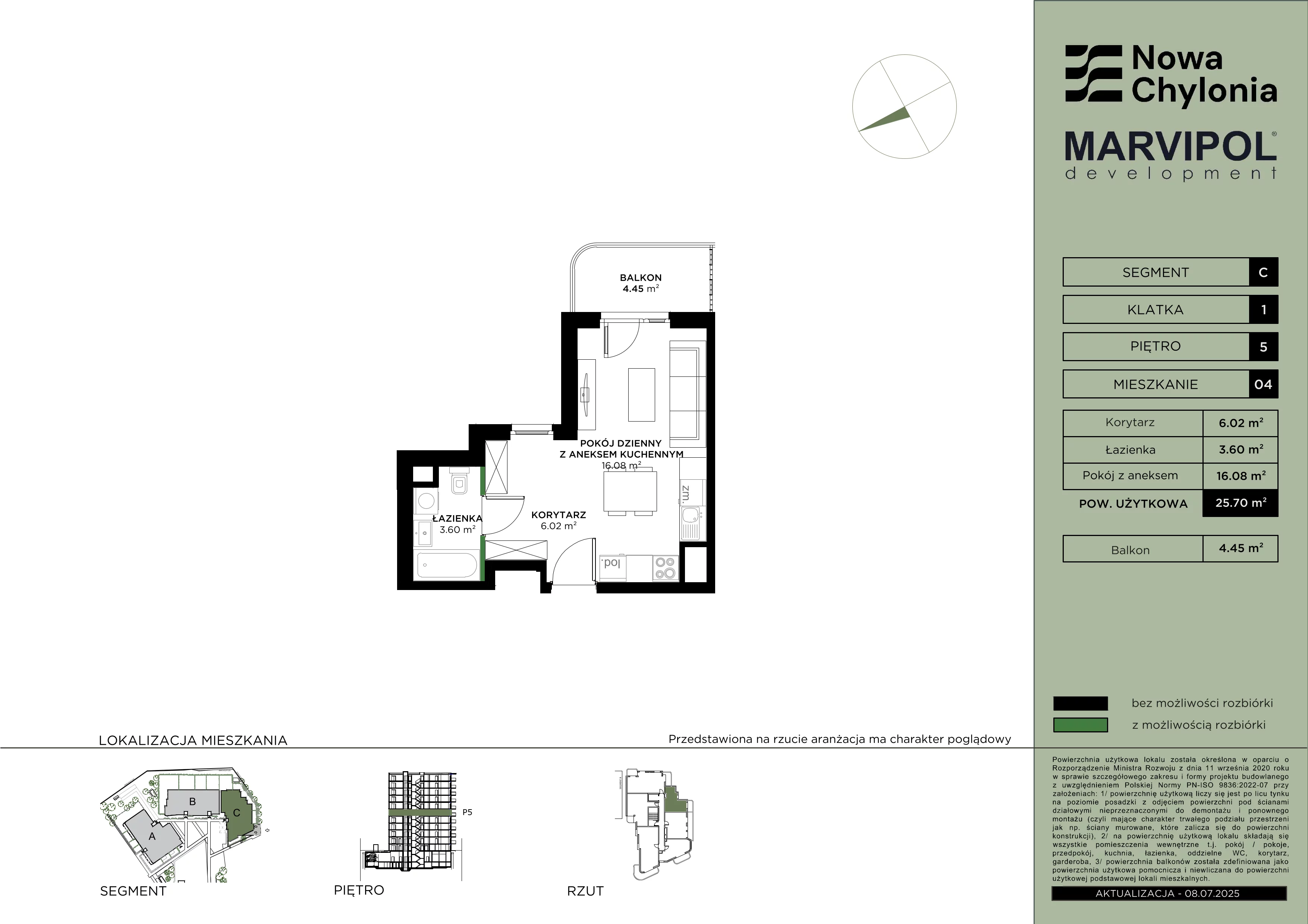 1 pokój, mieszkanie 25,70 m², piętro 5, oferta nr C/C-5-04, Nowa Chylonia, Gdynia, Chylonia, Chylonia, ul. Pucka 4