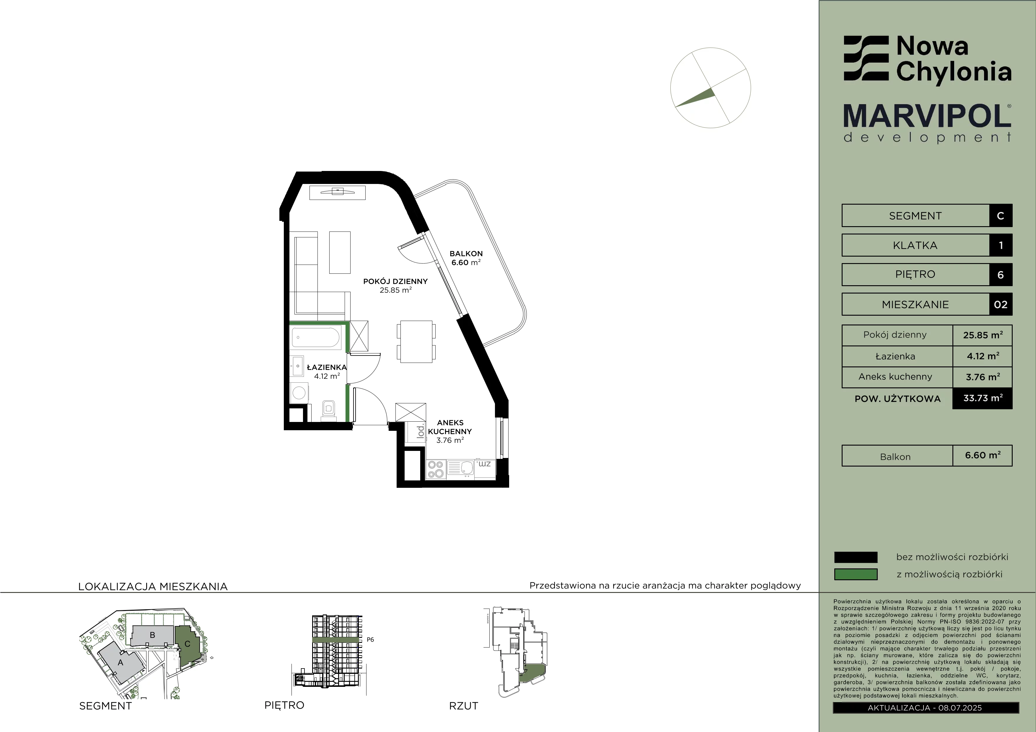 1 pokój, mieszkanie 33,73 m², piętro 6, oferta nr C/C-6-02, Nowa Chylonia, Gdynia, Chylonia, Chylonia, ul. Pucka 4