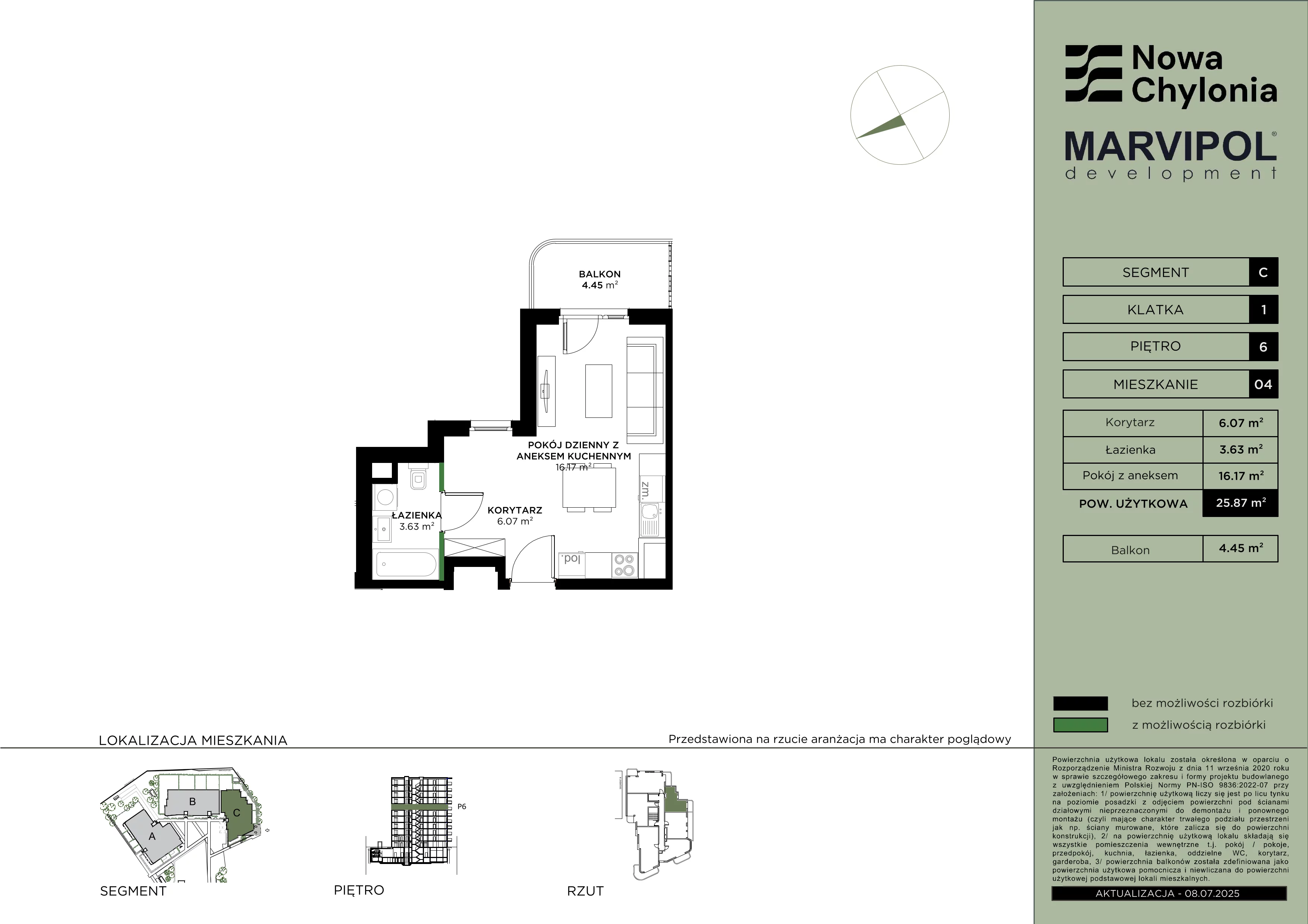 1 pokój, mieszkanie 25,87 m², piętro 6, oferta nr C/C-6-04, Nowa Chylonia, Gdynia, Chylonia, Chylonia, ul. Pucka 4