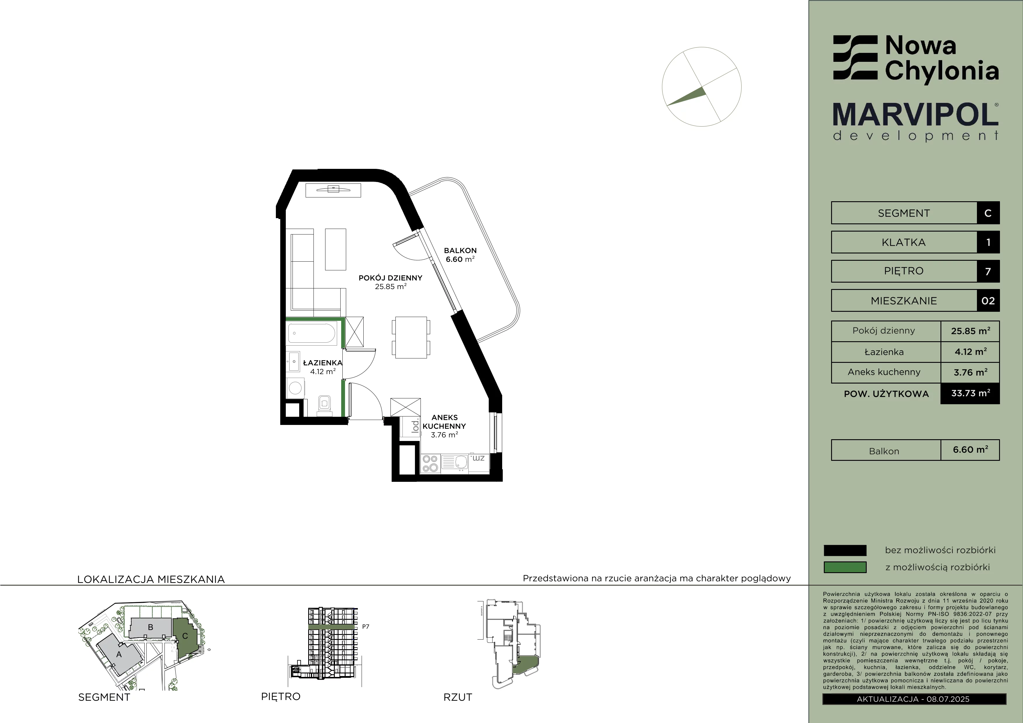 1 pokój, mieszkanie 33,73 m², piętro 7, oferta nr C/C-7-02, Nowa Chylonia, Gdynia, Chylonia, Chylonia, ul. Pucka 4