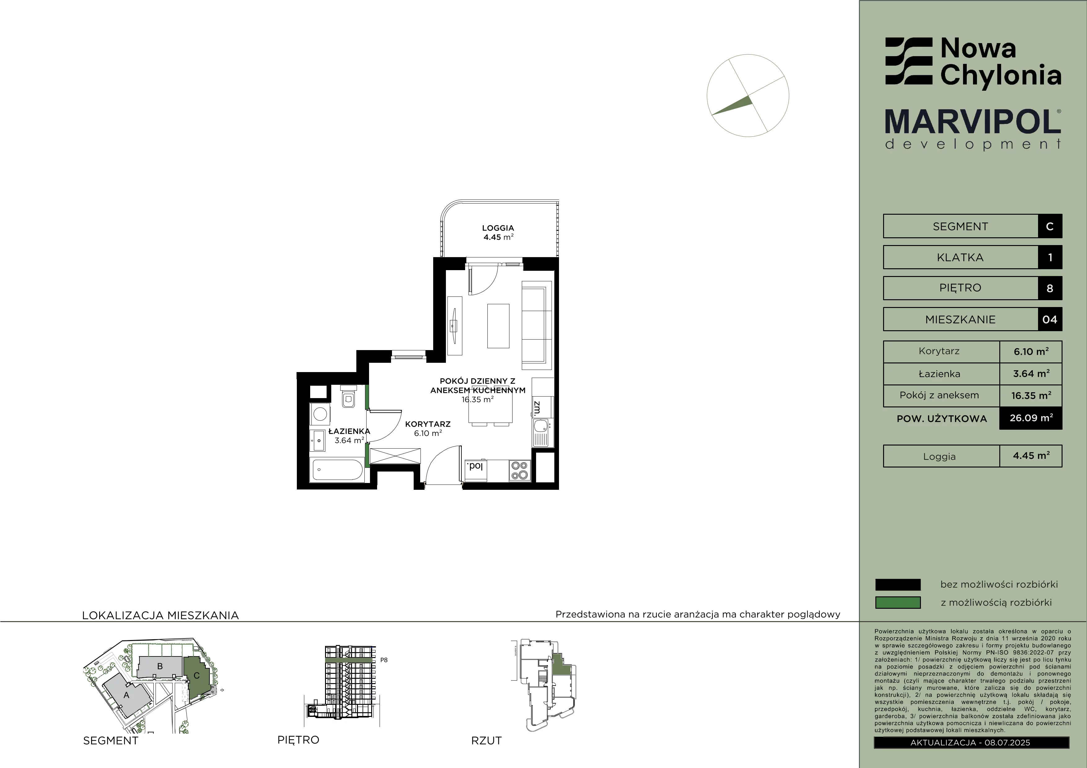 1 pokój, mieszkanie 26,09 m², piętro 8, oferta nr C/C-8-04, Nowa Chylonia, Gdynia, Chylonia, Chylonia, ul. Pucka 4