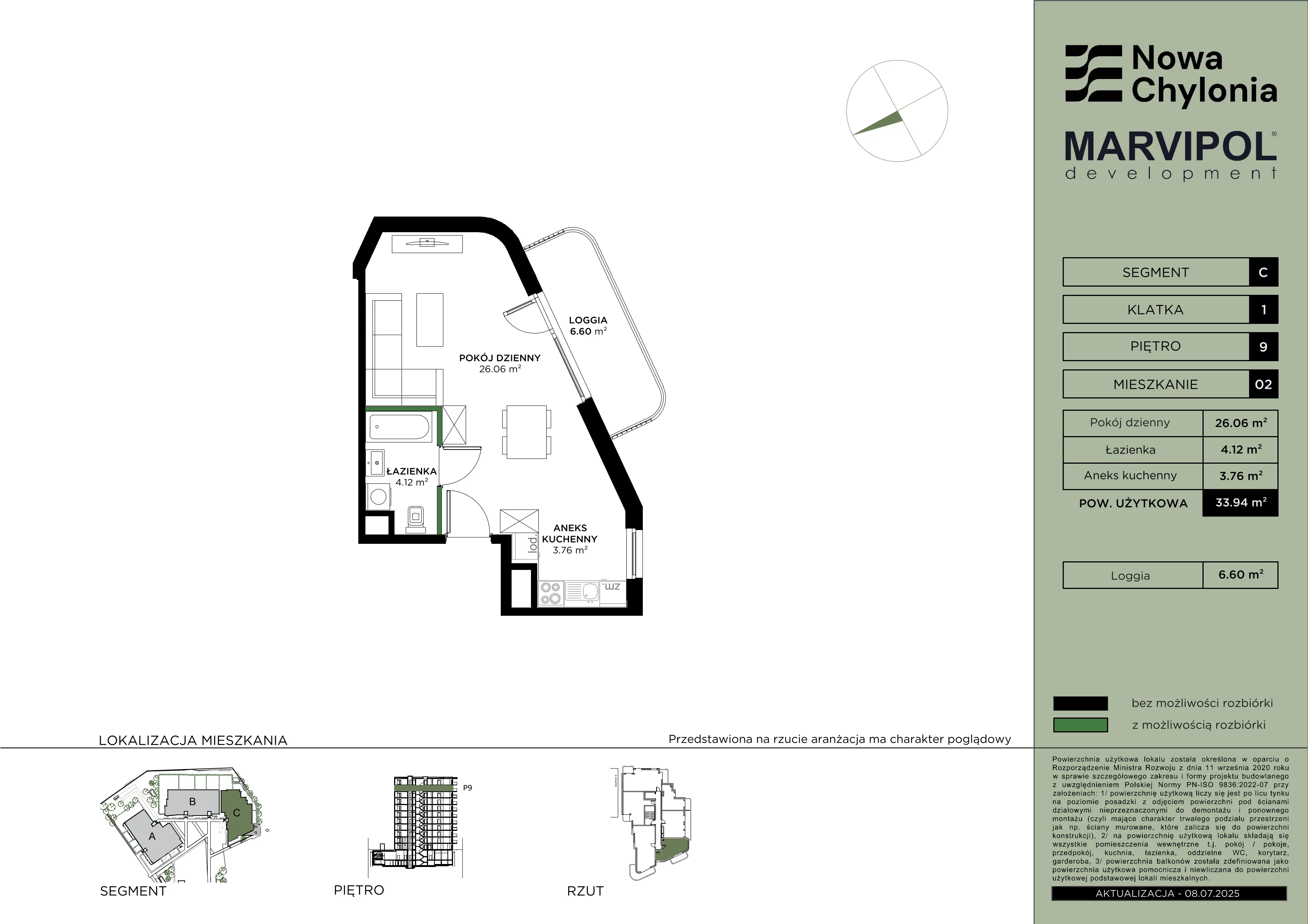 1 pokój, mieszkanie 33,94 m², piętro 9, oferta nr C/C-9-02, Nowa Chylonia, Gdynia, Chylonia, Chylonia, ul. Pucka 4