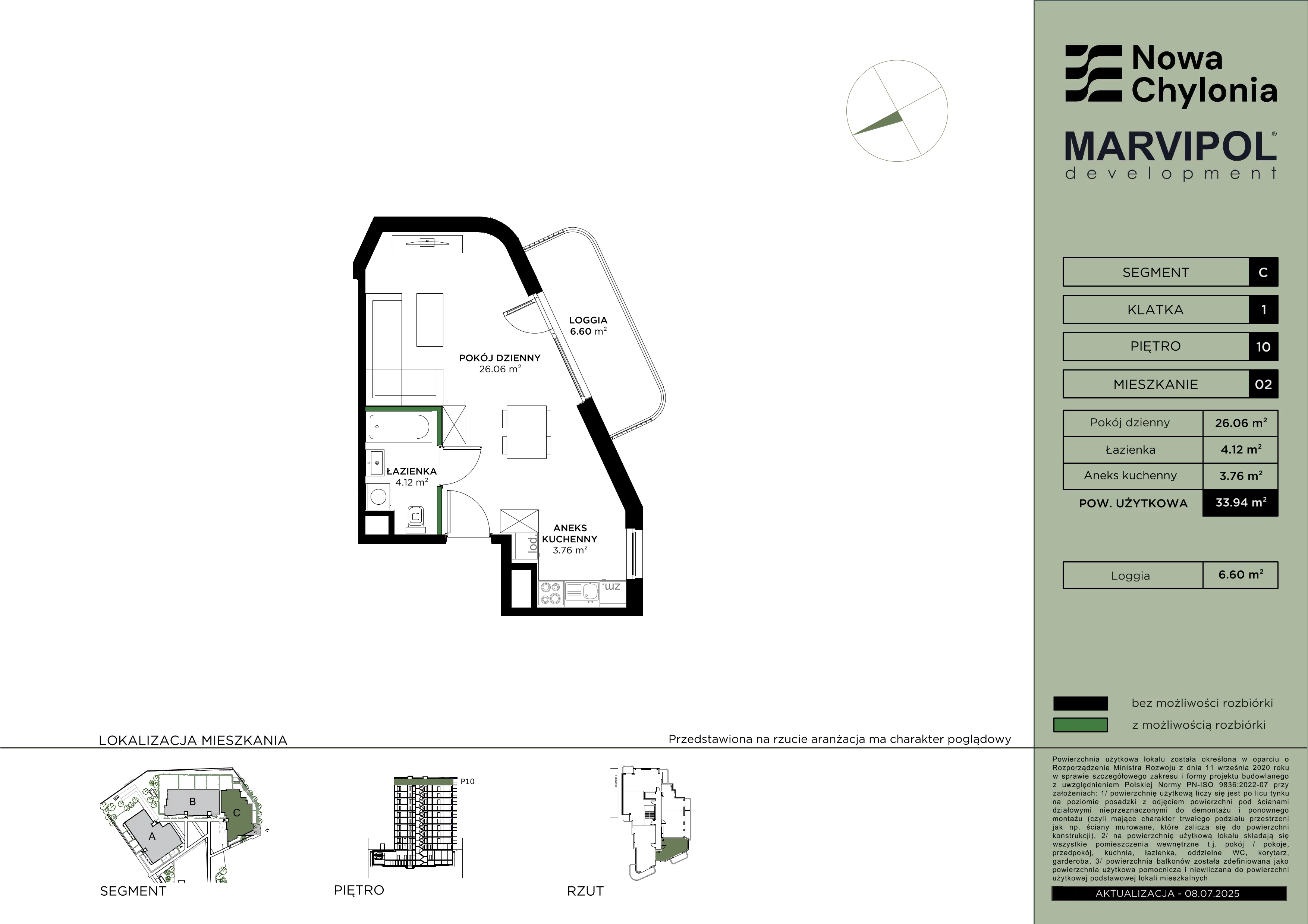 1 pokój, mieszkanie 33,94 m², piętro 10, oferta nr C/C-10-02, Nowa Chylonia, Gdynia, Chylonia, Chylonia, ul. Pucka 4