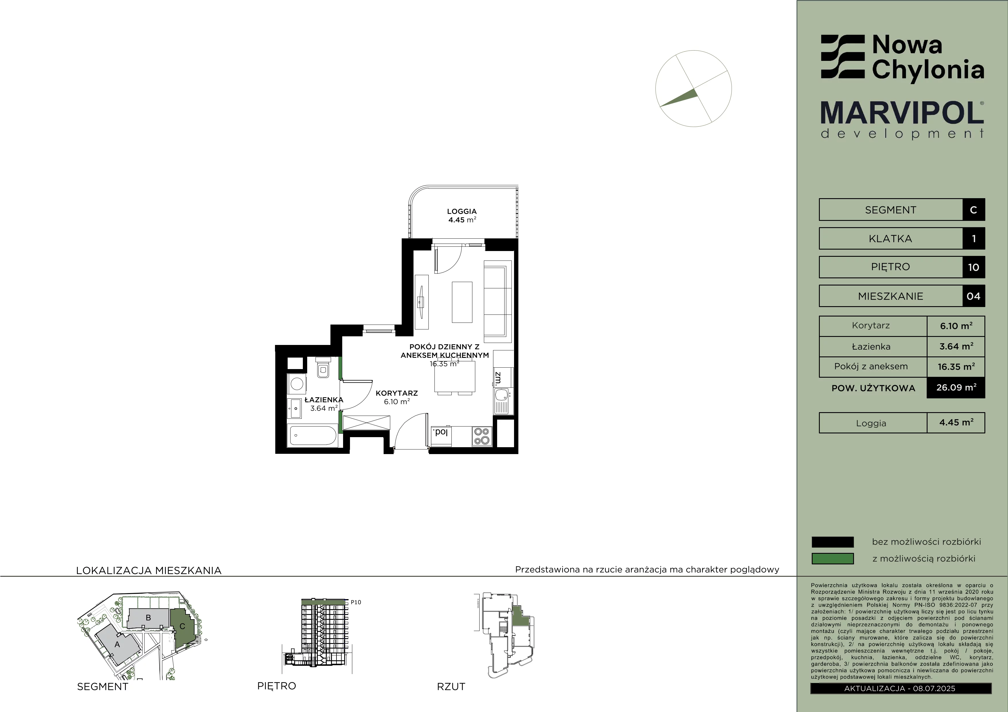 1 pokój, mieszkanie 26,09 m², piętro 10, oferta nr C/C-10-04, Nowa Chylonia, Gdynia, Chylonia, Chylonia, ul. Pucka 4