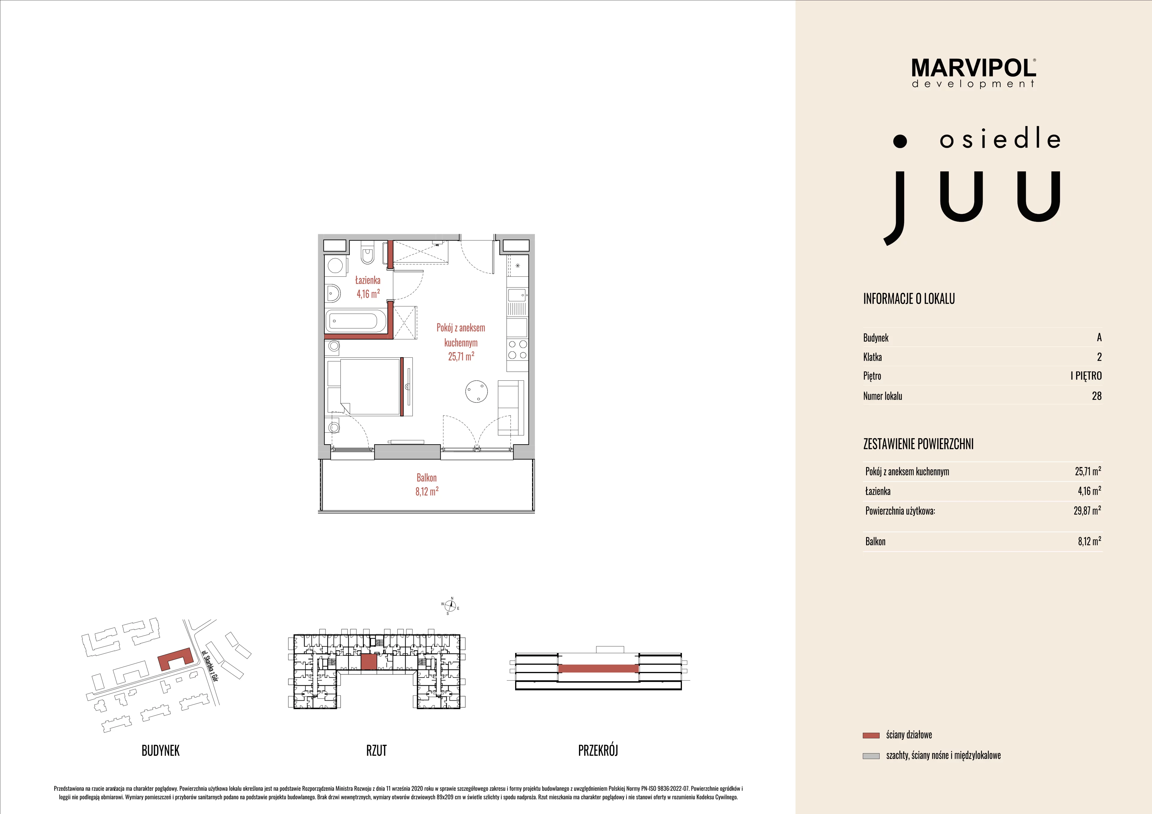 1 pokój, mieszkanie 29,92 m², piętro 1, oferta nr A/M028, Osiedle Juu, Warszawa, Białołęka, Grodzisk, ul. Skarbka z Gór 47