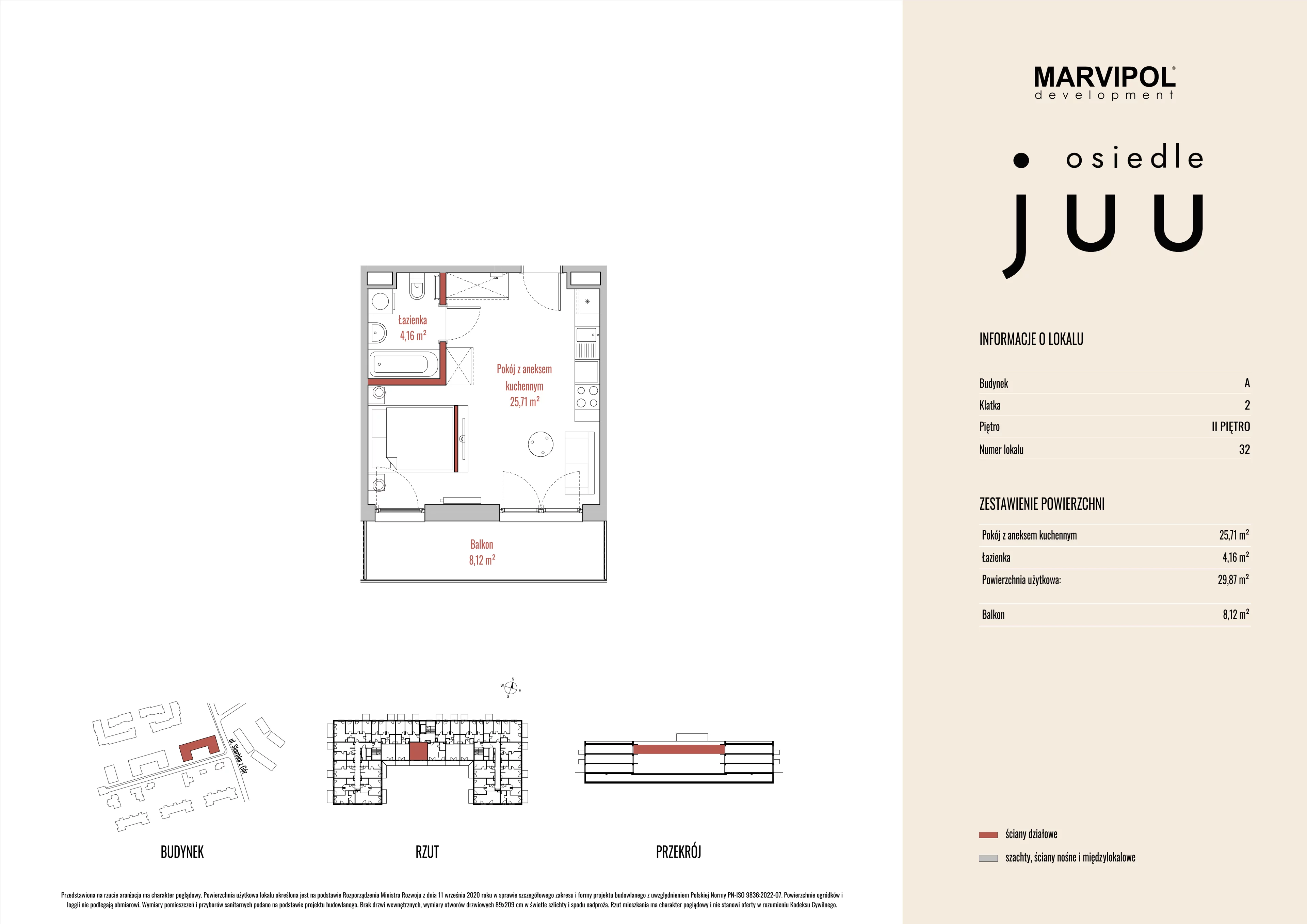 1 pokój, mieszkanie 29,92 m², piętro 2, oferta nr A/M032, Osiedle Juu, Warszawa, Białołęka, Grodzisk, ul. Skarbka z Gór 47