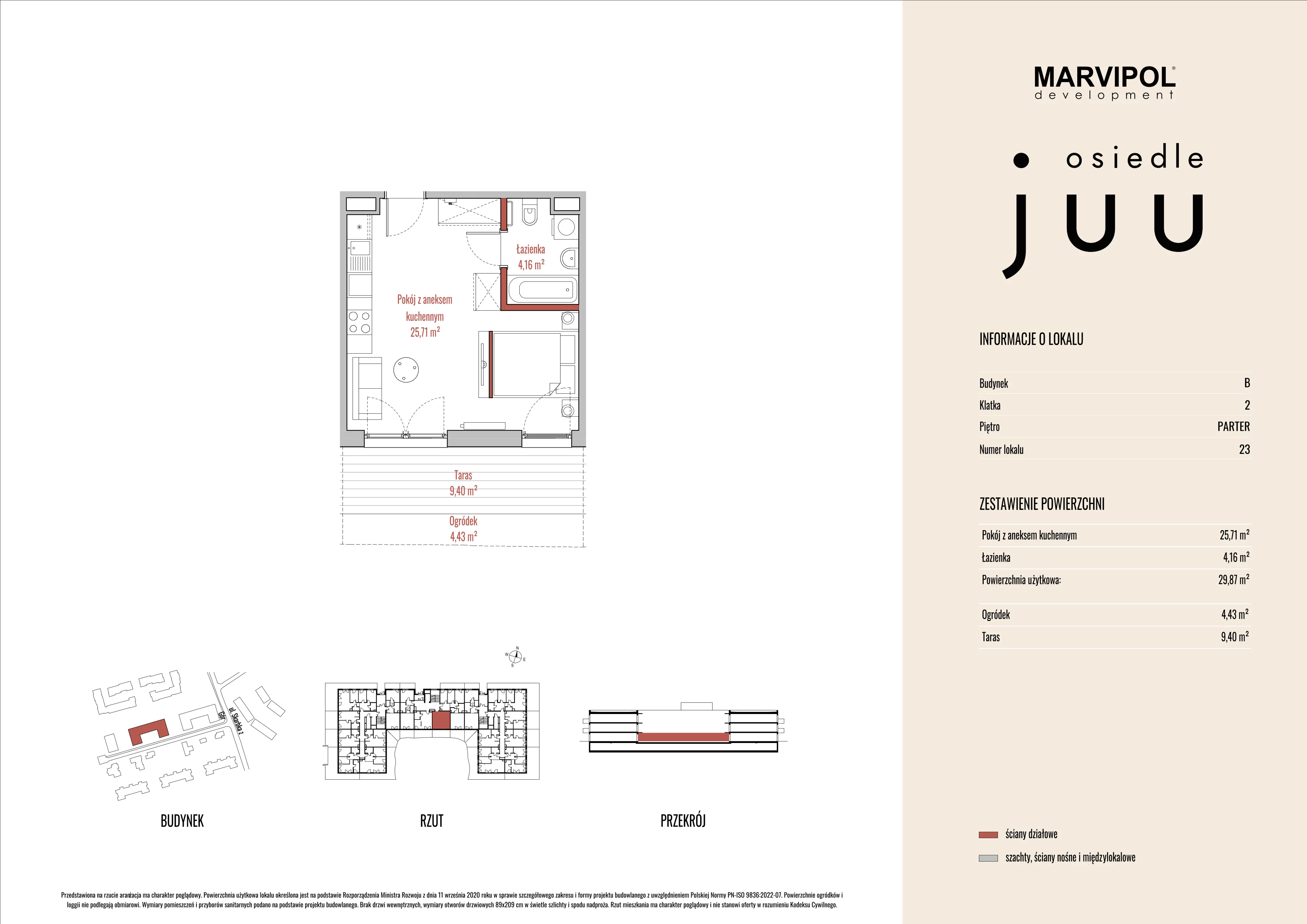 1 pokój, mieszkanie 29,92 m², parter, oferta nr B/M023, Osiedle Juu, Warszawa, Białołęka, Grodzisk, ul. Skarbka z Gór 47