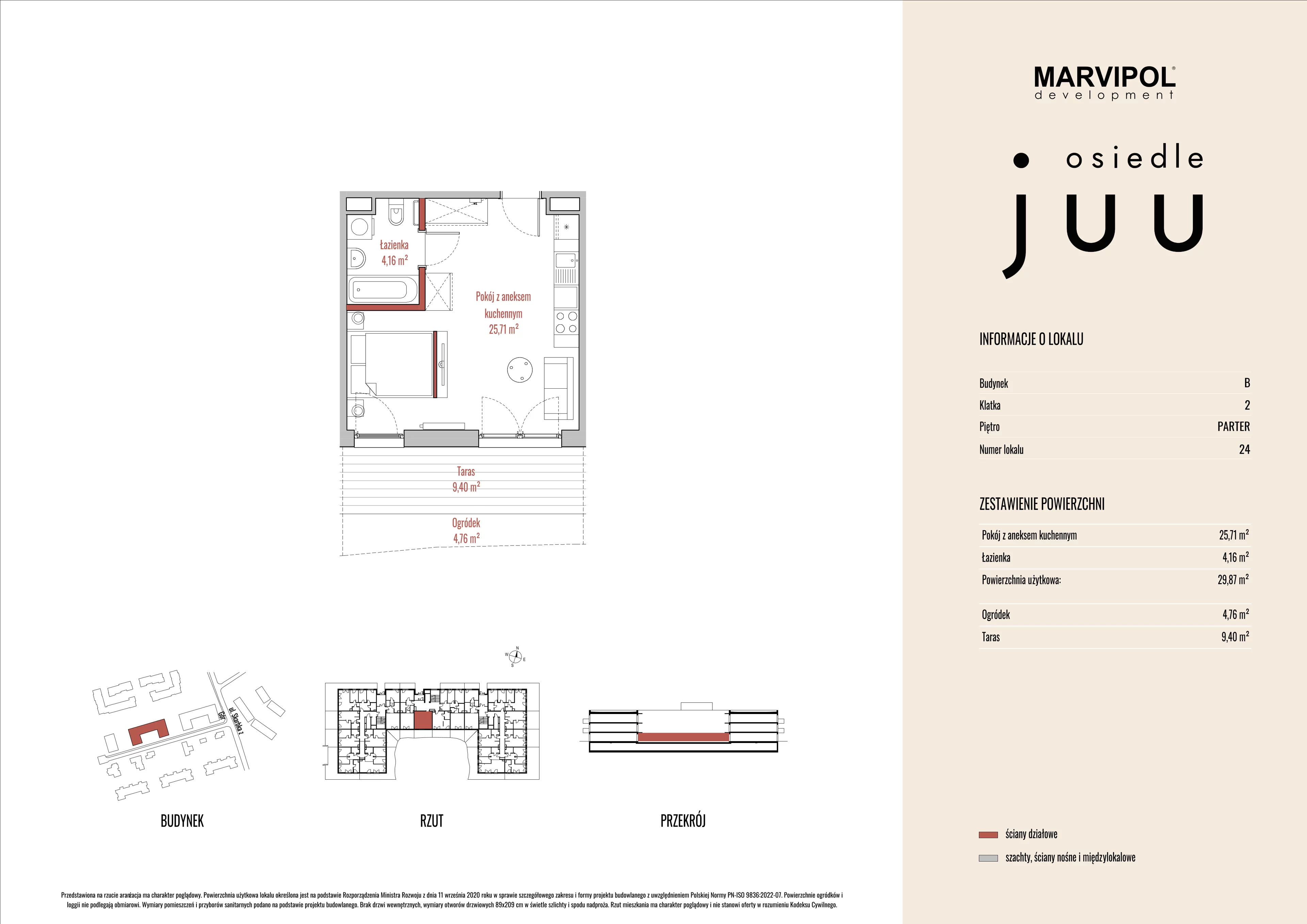 1 pokój, mieszkanie 29,92 m², parter, oferta nr B/M024, Osiedle Juu, Warszawa, Białołęka, Grodzisk, ul. Skarbka z Gór 47