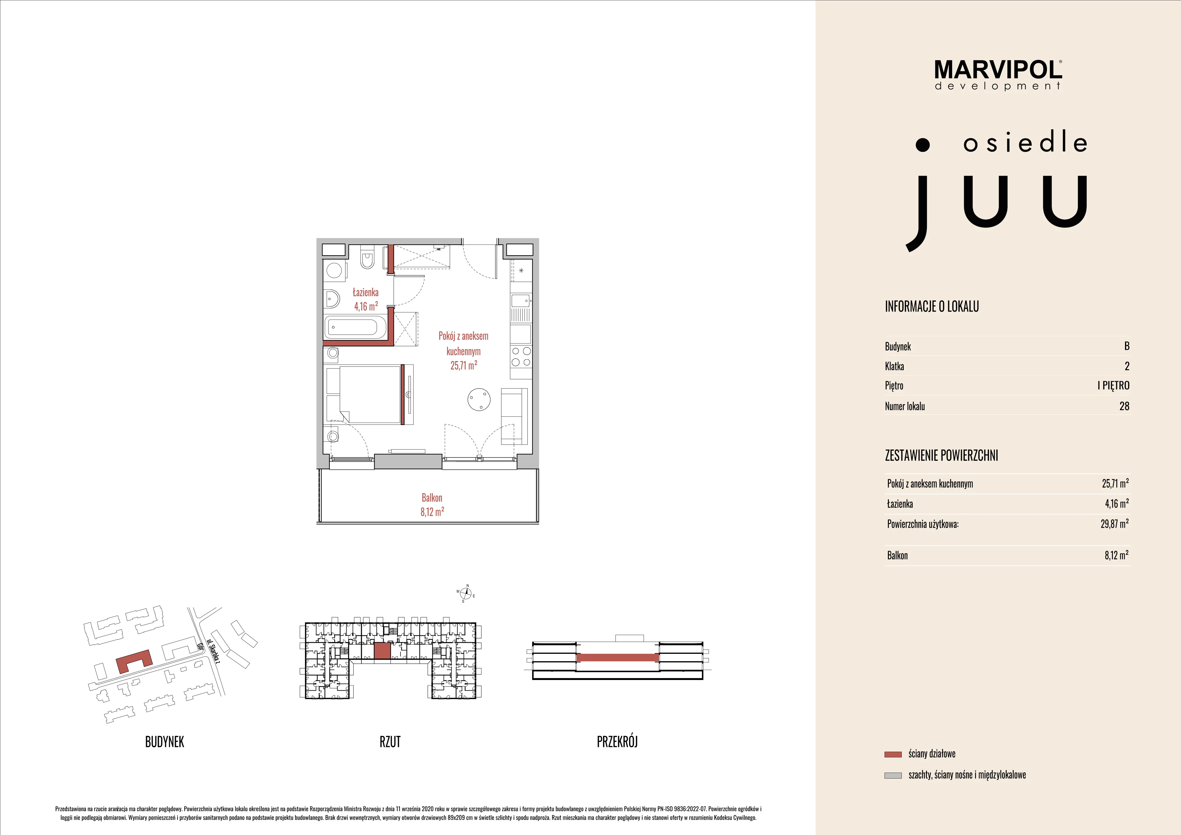 1 pokój, mieszkanie 29,92 m², piętro 1, oferta nr B/M028, Osiedle Juu, Warszawa, Białołęka, Grodzisk, ul. Skarbka z Gór 47