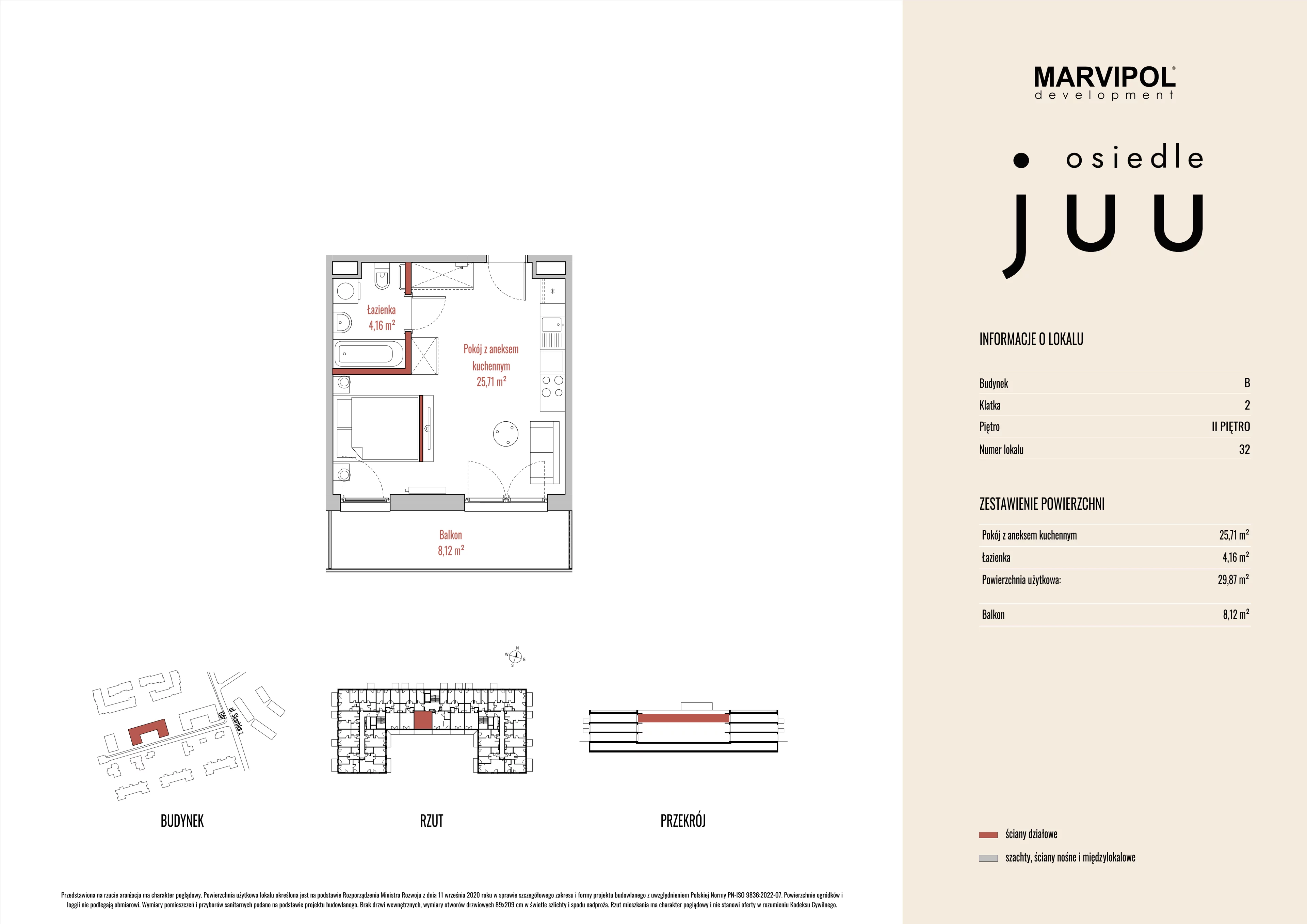 1 pokój, mieszkanie 29,92 m², piętro 2, oferta nr B/M032, Osiedle Juu, Warszawa, Białołęka, Grodzisk, ul. Skarbka z Gór 47