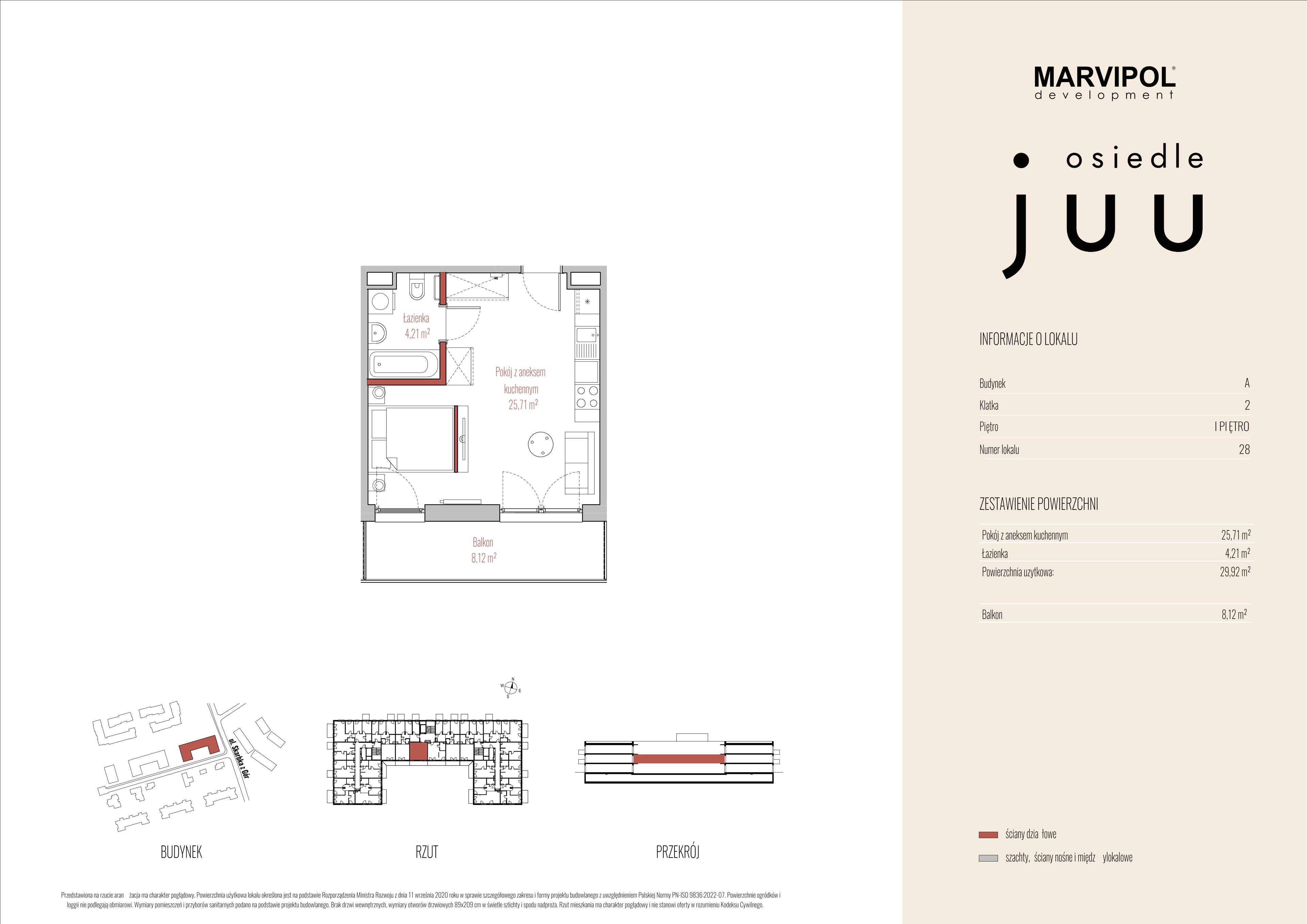 1 pokój, mieszkanie 29,92 m², piętro 1, oferta nr A/M028, Osiedle Juu, Warszawa, Białołęka, Grodzisk, ul. Skarbka z Gór 47