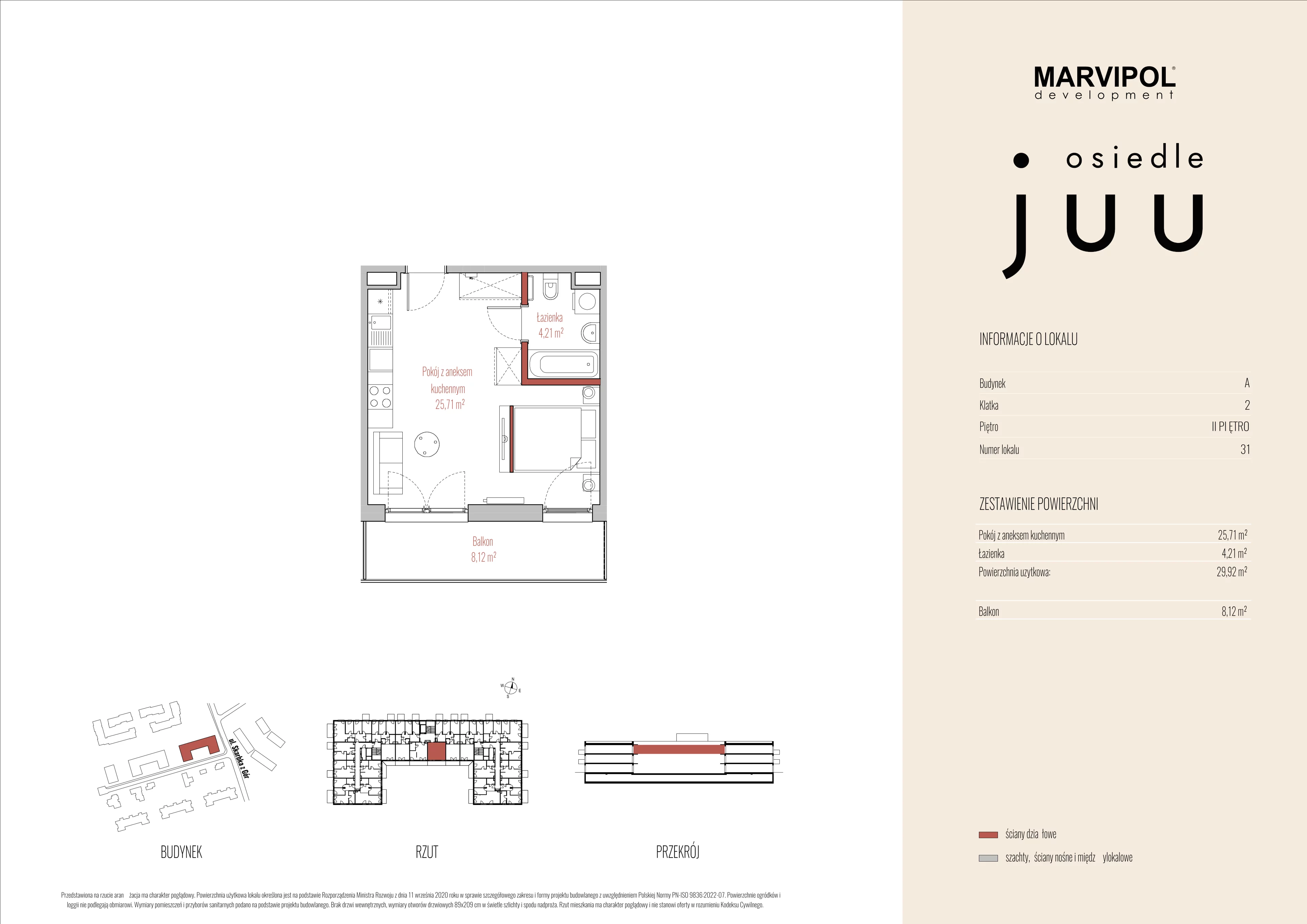 1 pokój, mieszkanie 29,92 m², piętro 2, oferta nr A/M031, Osiedle Juu, Warszawa, Białołęka, Grodzisk, ul. Skarbka z Gór 47