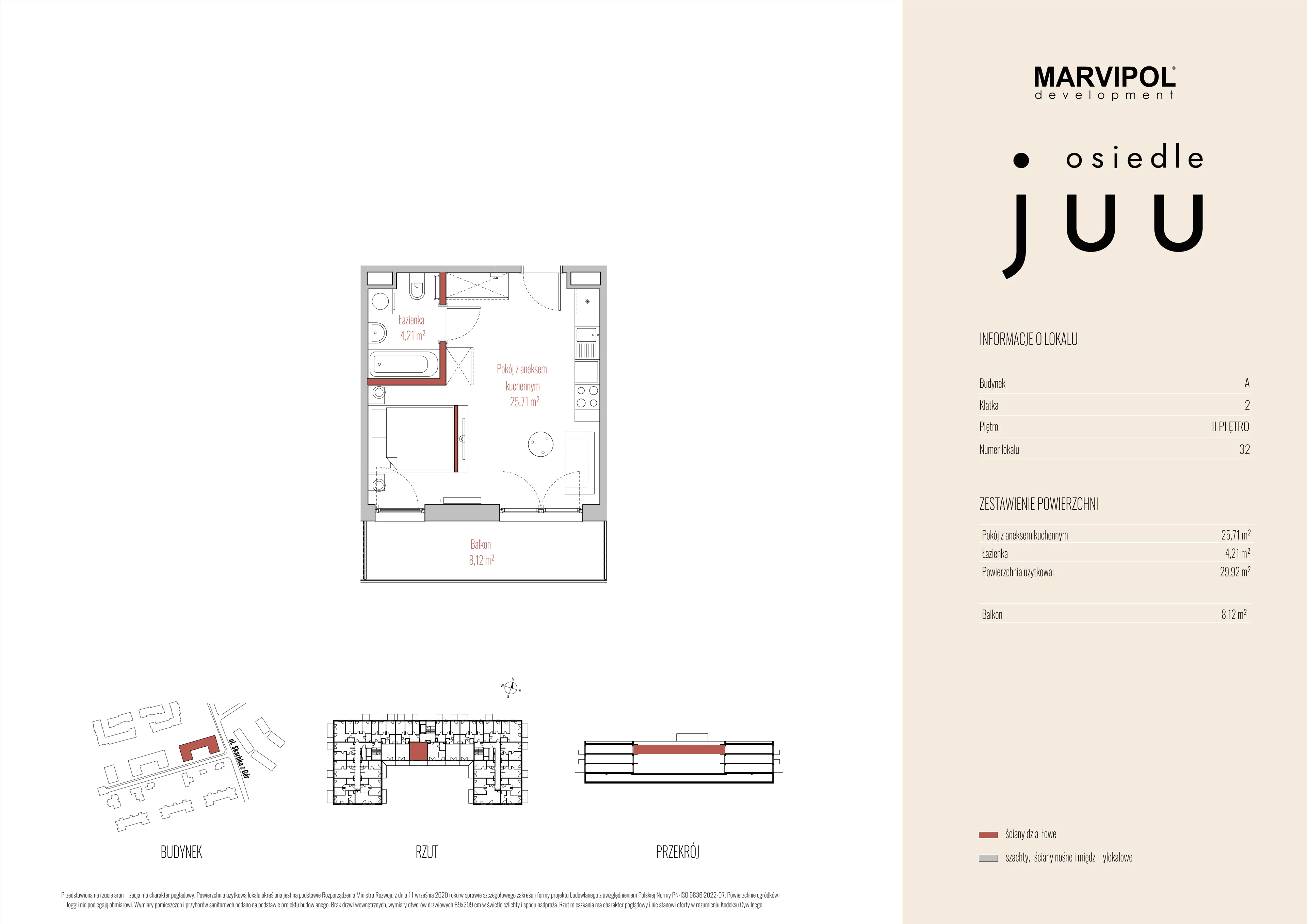 1 pokój, mieszkanie 29,92 m², piętro 2, oferta nr A/M032, Osiedle Juu, Warszawa, Białołęka, Grodzisk, ul. Skarbka z Gór 47