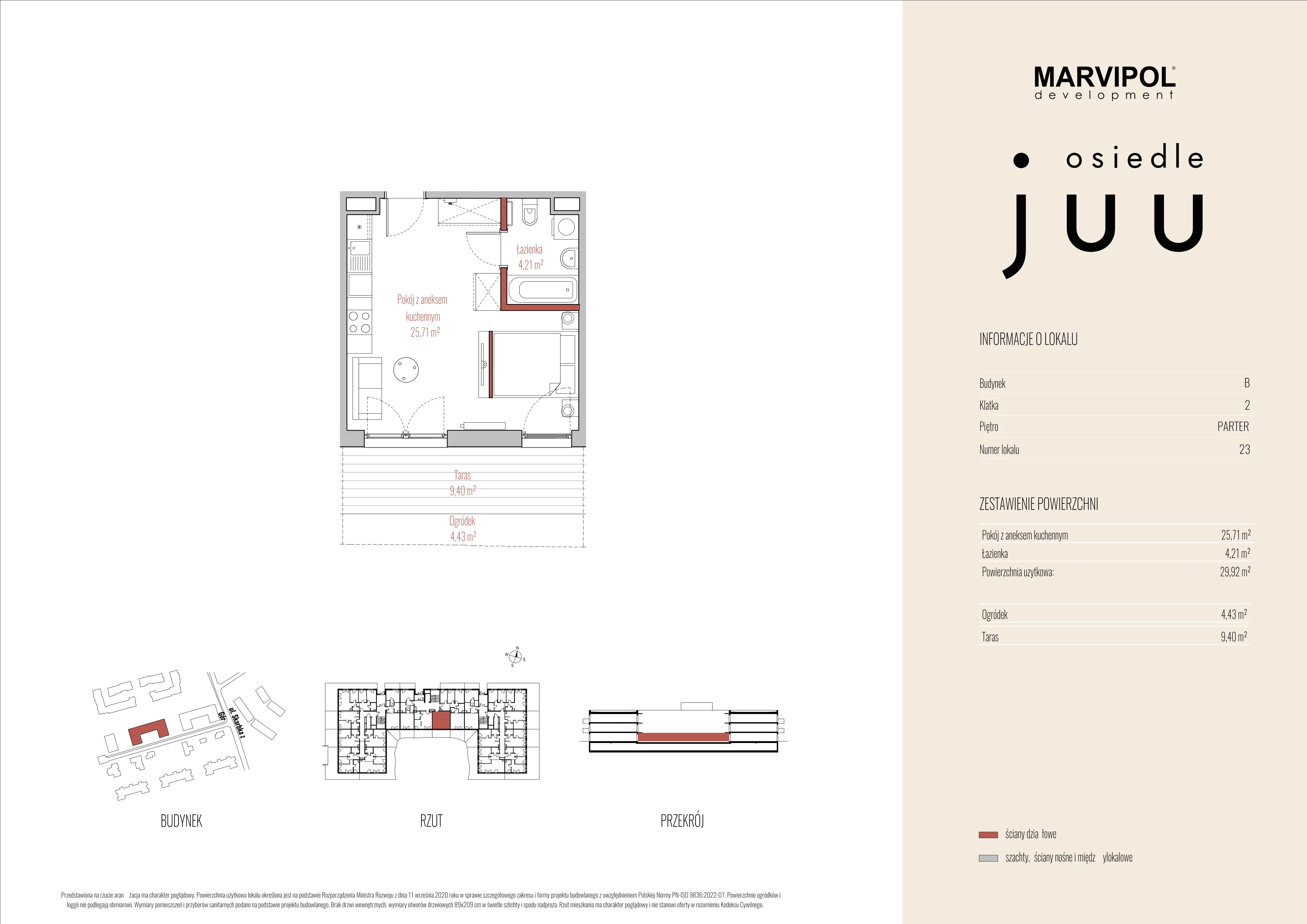 1 pokój, mieszkanie 29,92 m², parter, oferta nr B/M023, Osiedle Juu, Warszawa, Białołęka, Grodzisk, ul. Skarbka z Gór 47