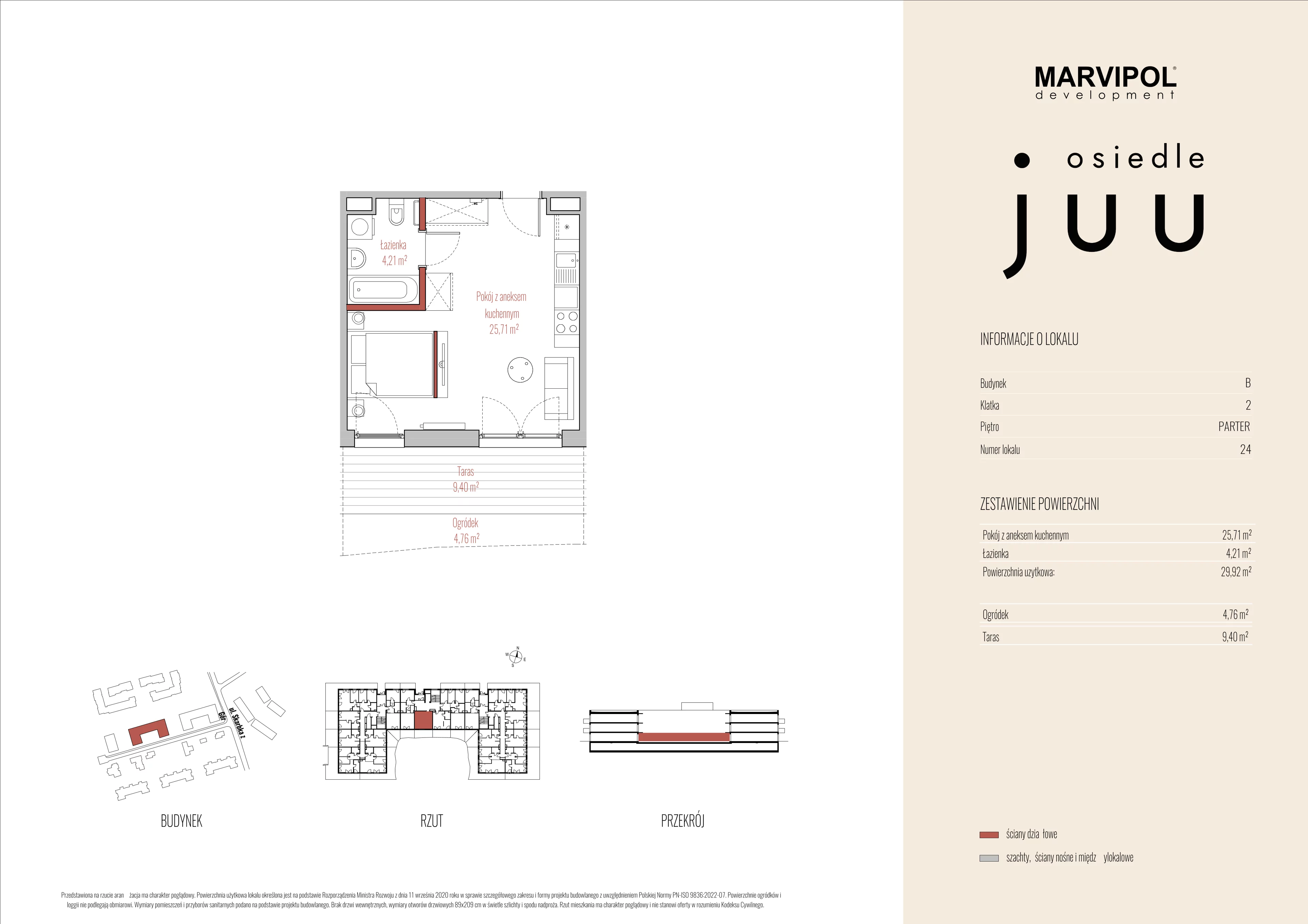 1 pokój, mieszkanie 29,92 m², parter, oferta nr B/M024, Osiedle Juu, Warszawa, Białołęka, Grodzisk, ul. Skarbka z Gór 47