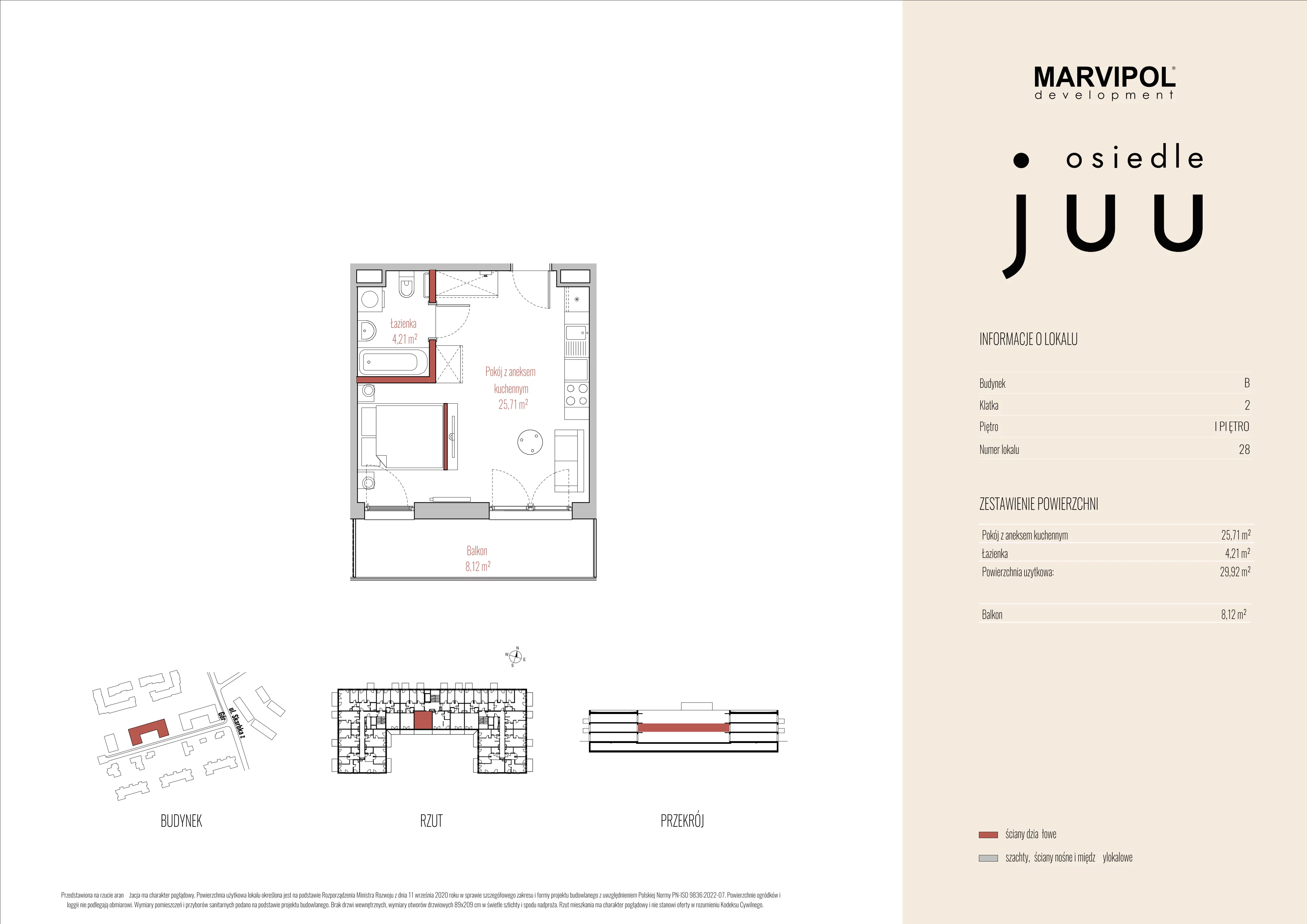 1 pokój, mieszkanie 29,92 m², piętro 1, oferta nr B/M028, Osiedle Juu, Warszawa, Białołęka, Grodzisk, ul. Skarbka z Gór 47