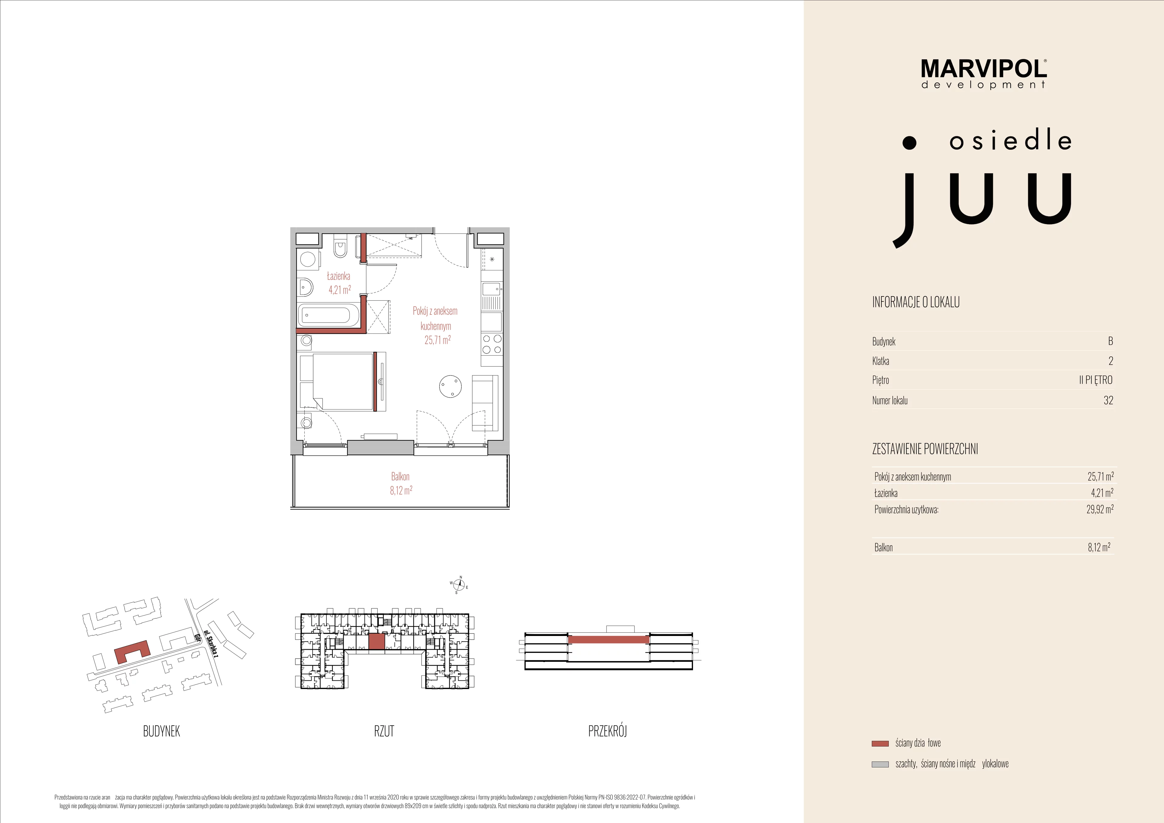 1 pokój, mieszkanie 29,92 m², piętro 2, oferta nr B/M032, Osiedle Juu, Warszawa, Białołęka, Grodzisk, ul. Skarbka z Gór 47