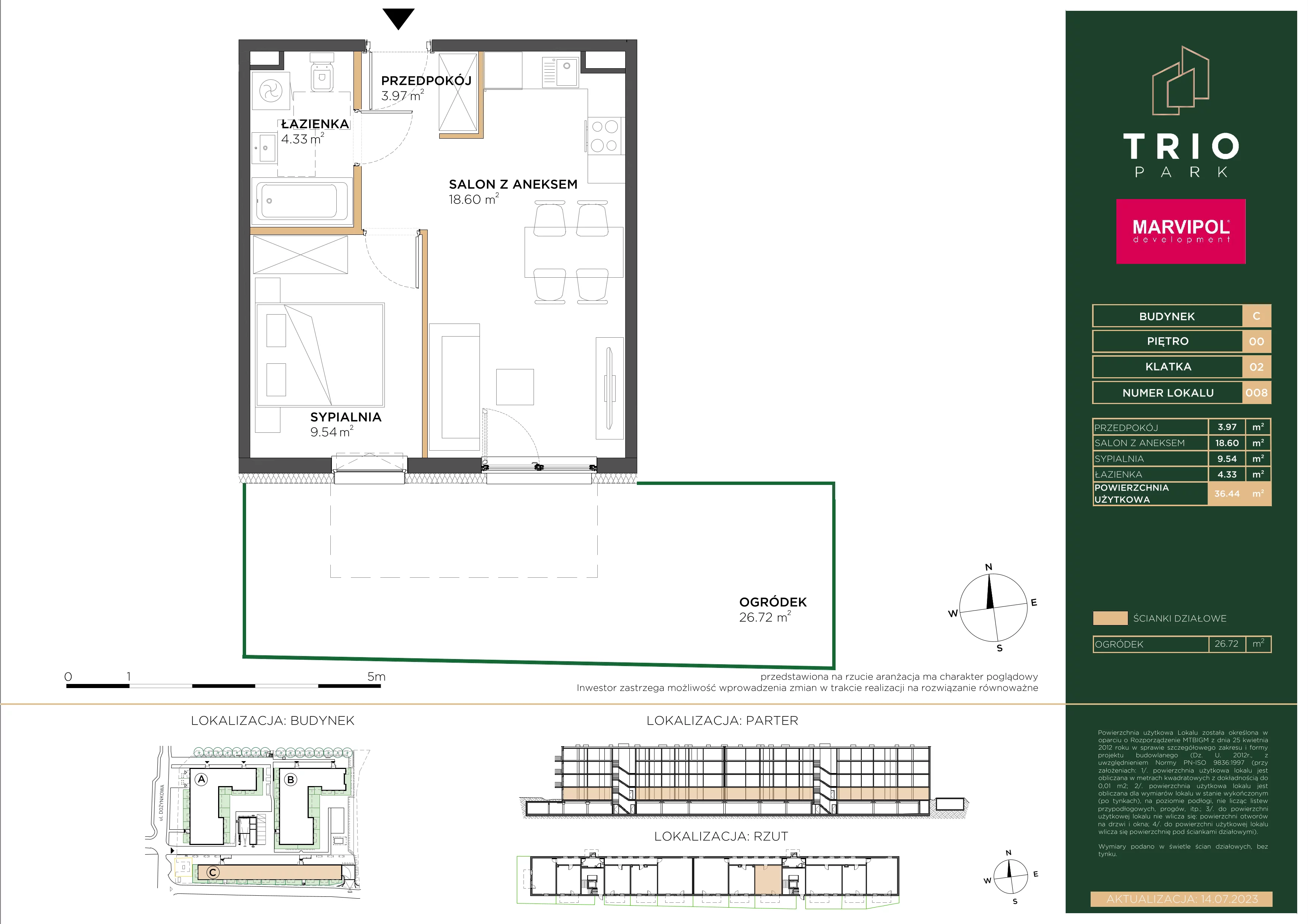 2 pokoje, apartament 36,44 m², parter, oferta nr C/C008, Trio Park, Wrocław, Klecina, Krzyki, ul. Dożynkowa