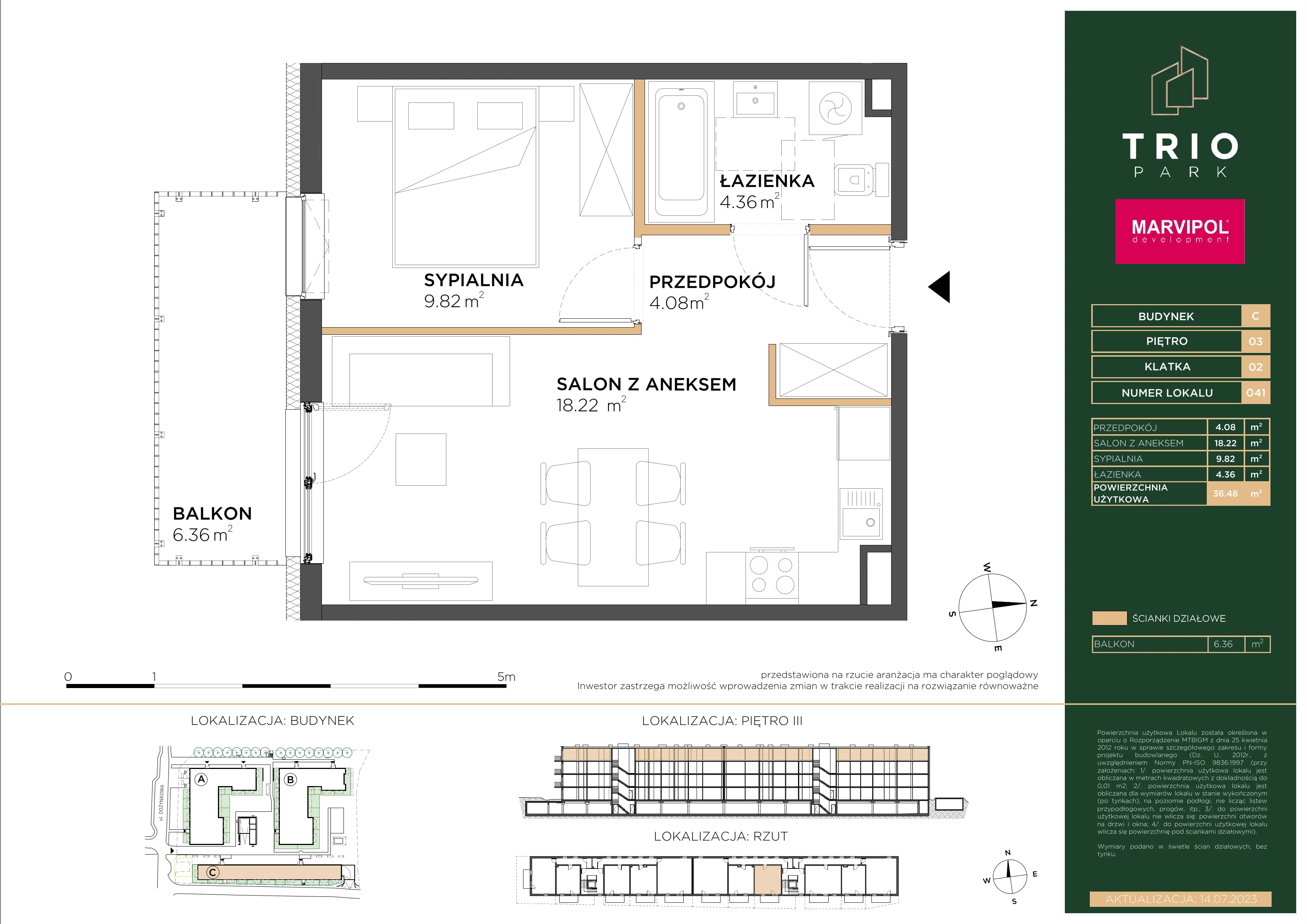 2 pokoje, apartament 36,48 m², piętro 3, oferta nr C/C041, Trio Park, Wrocław, Klecina, Krzyki, ul. Dożynkowa