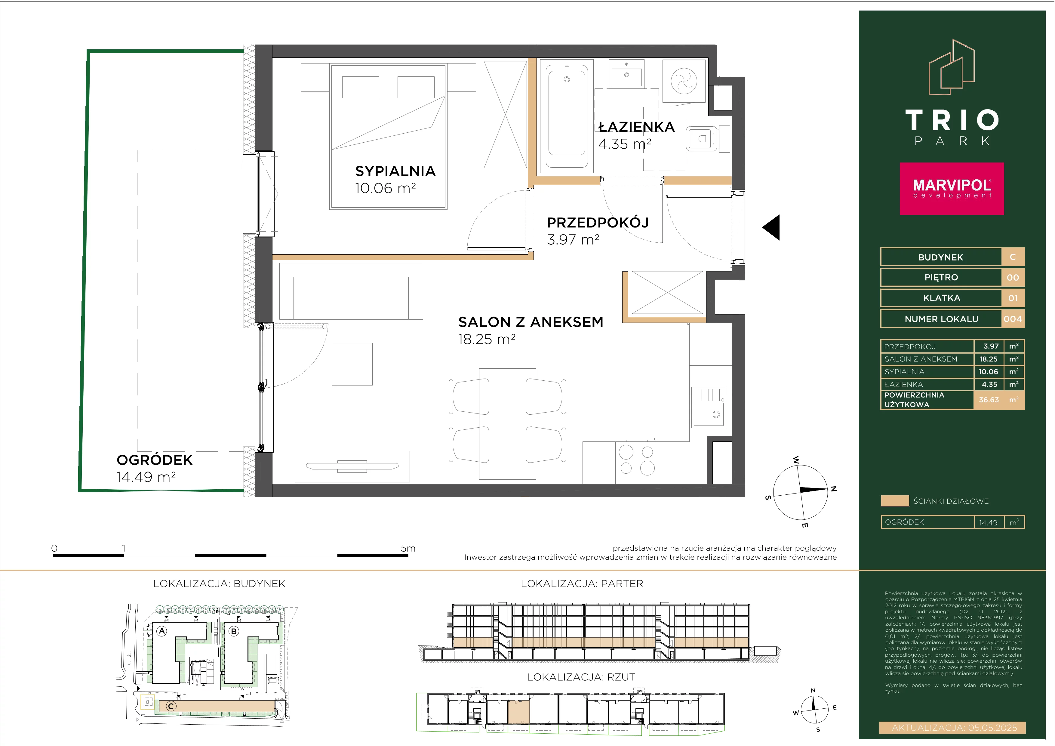 2 pokoje, mieszkanie 36,63 m², parter, oferta nr C/C004, Trio Park, Wrocław, Klecina, Krzyki, ul. Dożynkowa