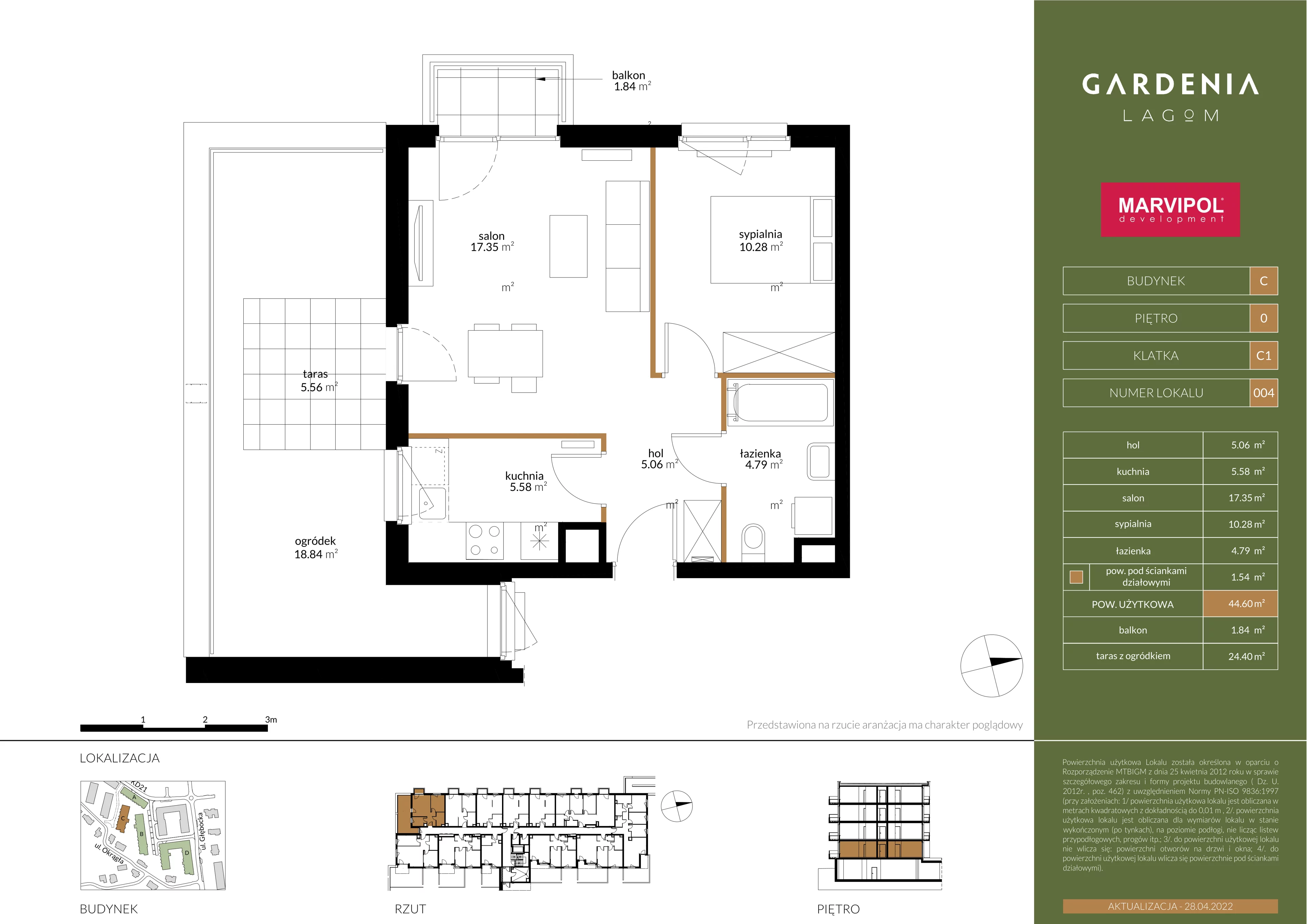 2 pokoje, apartament 44,50 m², parter, oferta nr C/C004, Gardenia Lagom, Warszawa, Białołęka, Grodzisk, ul. Głębocka 117