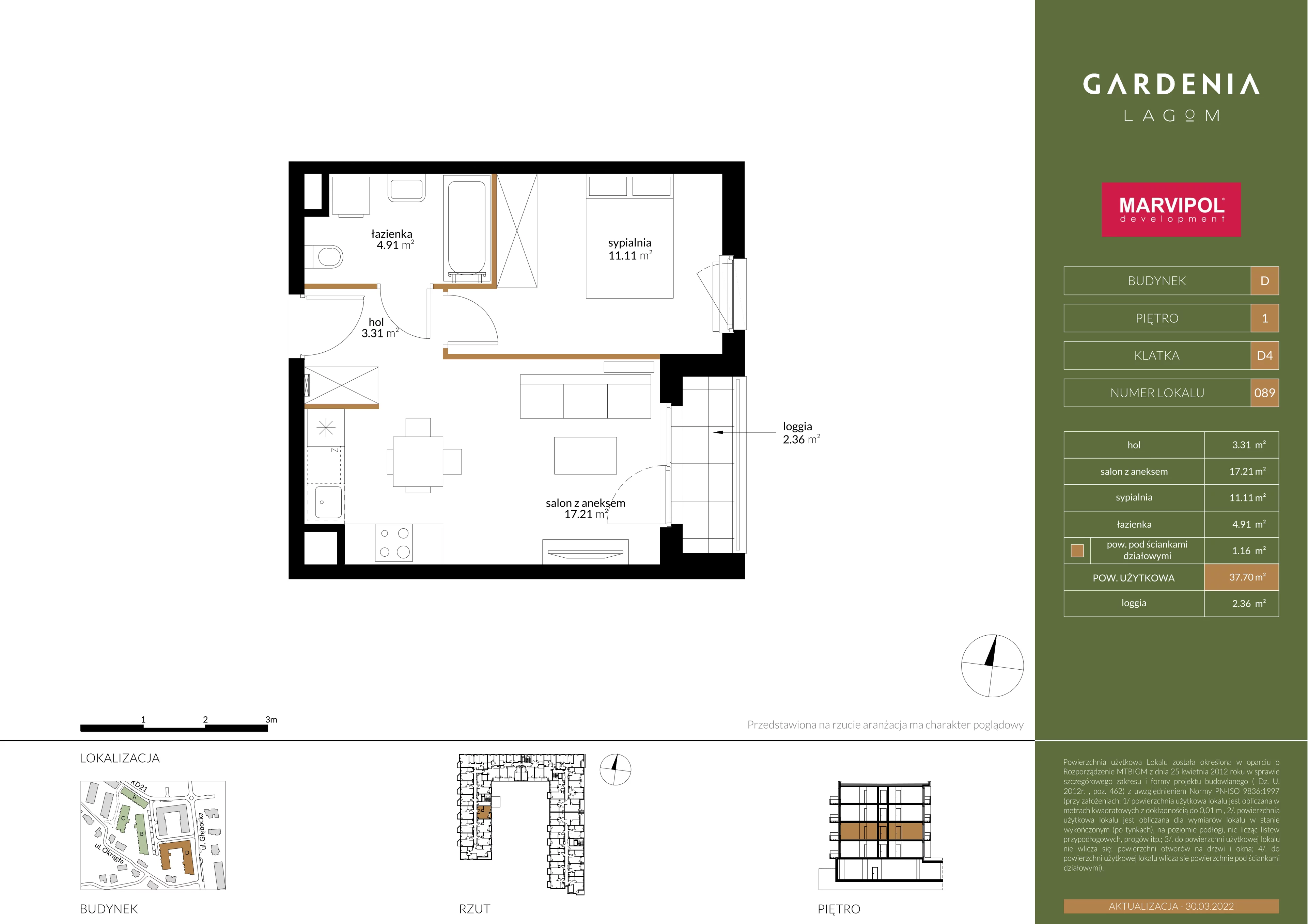 2 pokoje, apartament 37,44 m², piętro 1, oferta nr D/D089, Gardenia Lagom, Warszawa, Białołęka, Grodzisk, ul. Głębocka 117