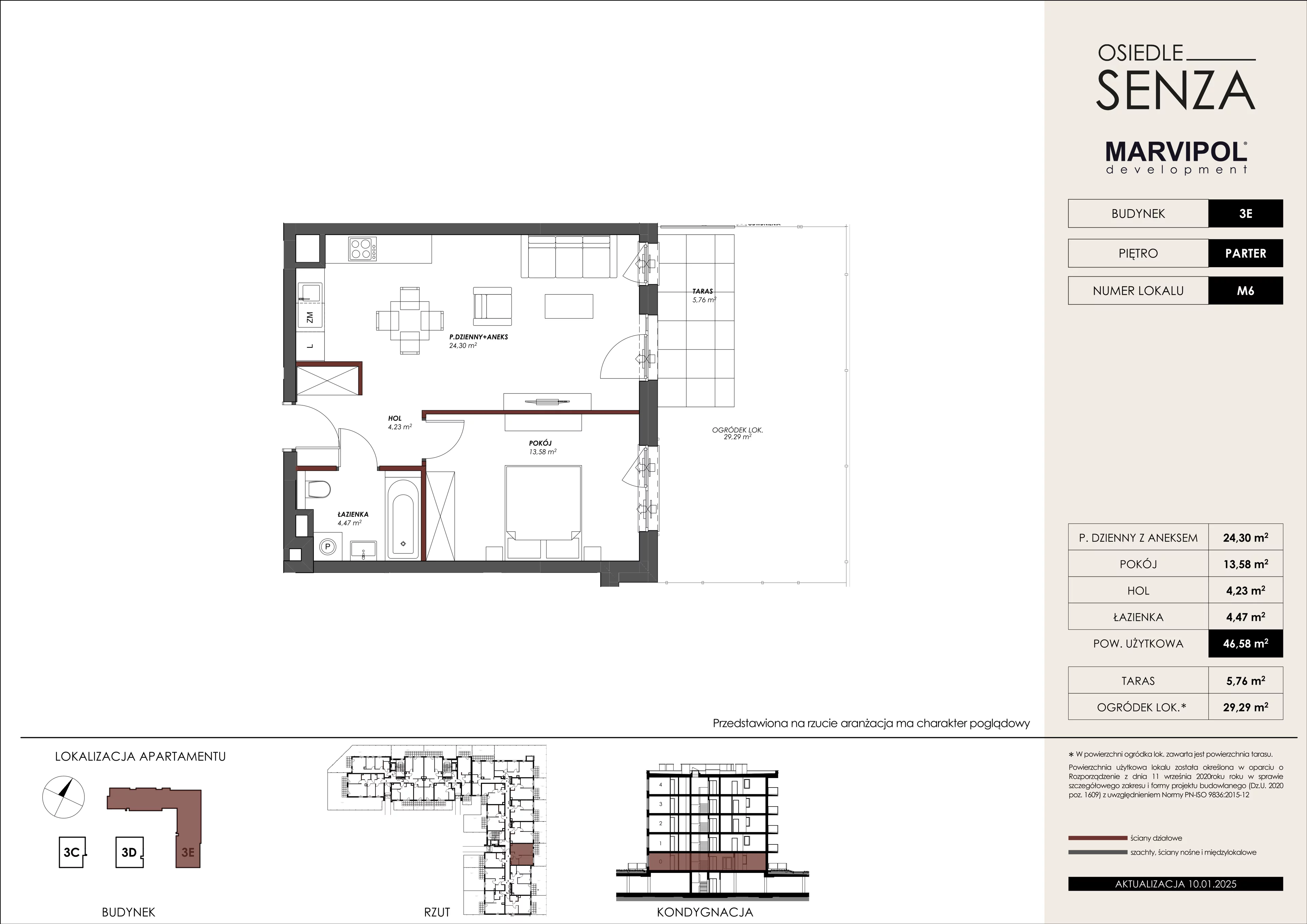 2 pokoje, mieszkanie 46,58 m², parter, oferta nr 3E/M06, Osiedle Senza, Warszawa, Białołęka, Nowodwory, ul. Grzymalitów 3C, 3D, 3E