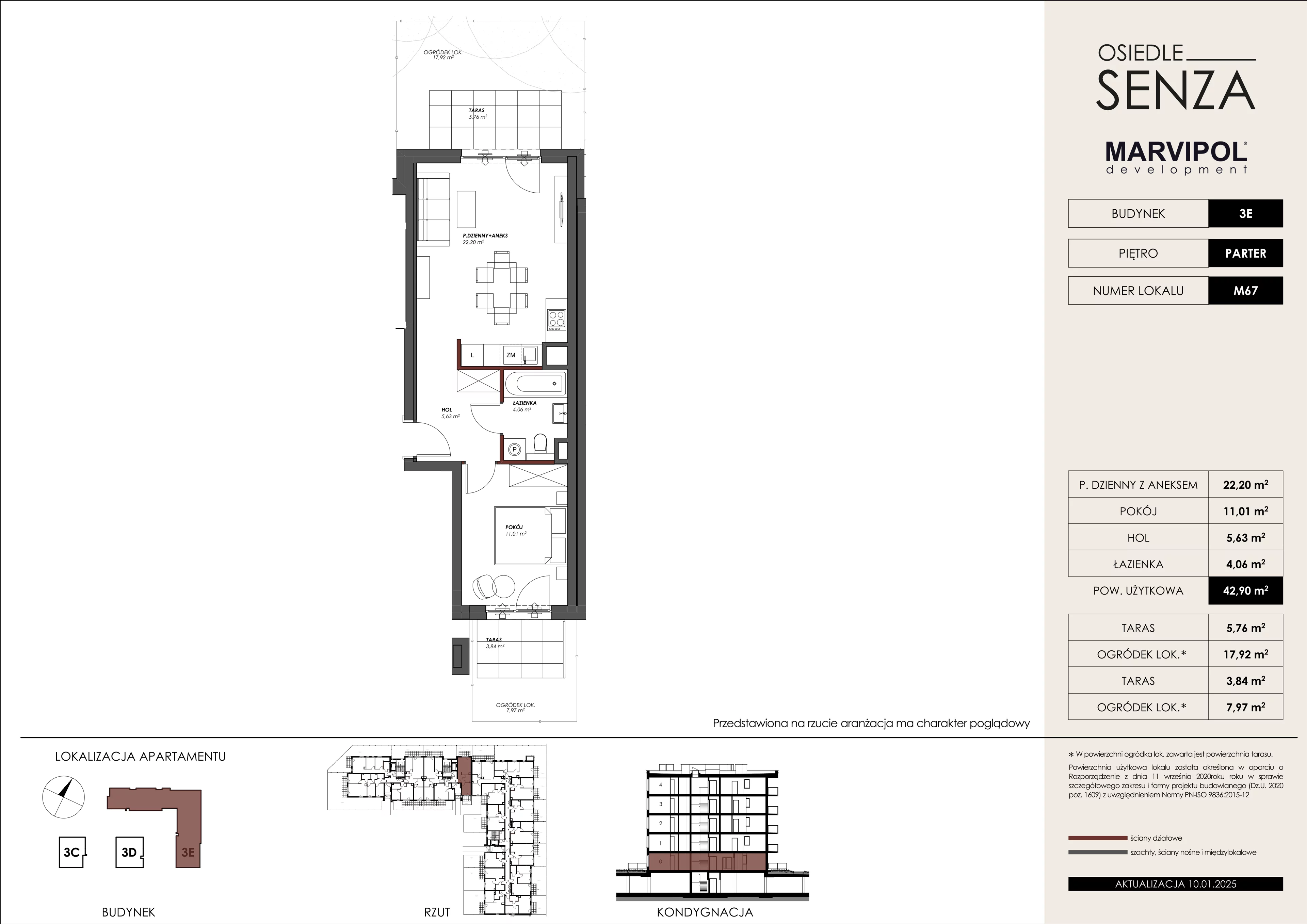 2 pokoje, mieszkanie 42,90 m², parter, oferta nr 3E/M67, Osiedle Senza, Warszawa, Białołęka, Nowodwory, ul. Grzymalitów 3C, 3D, 3E