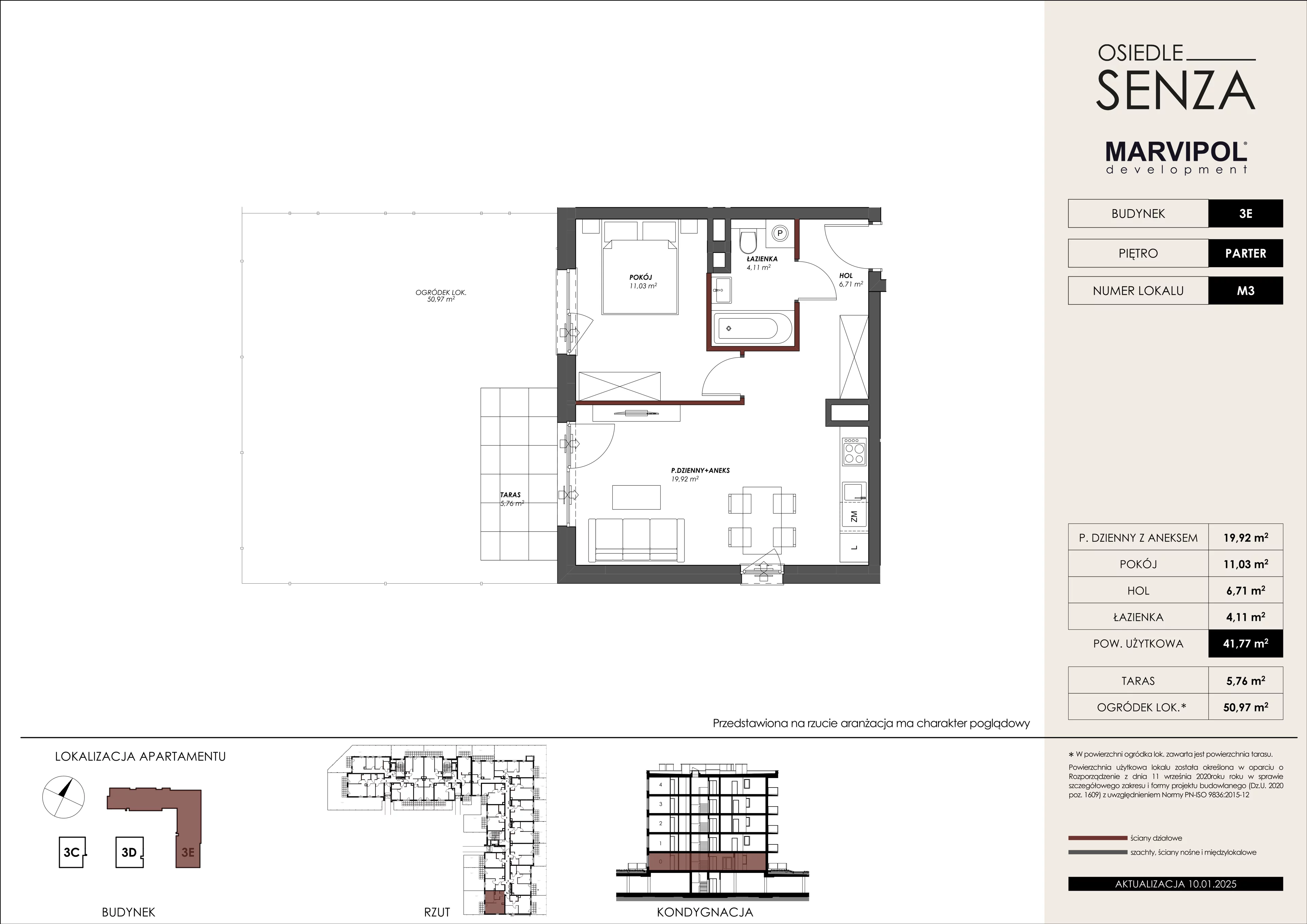 2 pokoje, mieszkanie 41,77 m², parter, oferta nr 3E/M03, Osiedle Senza, Warszawa, Białołęka, Nowodwory, ul. Grzymalitów 3C, 3D, 3E