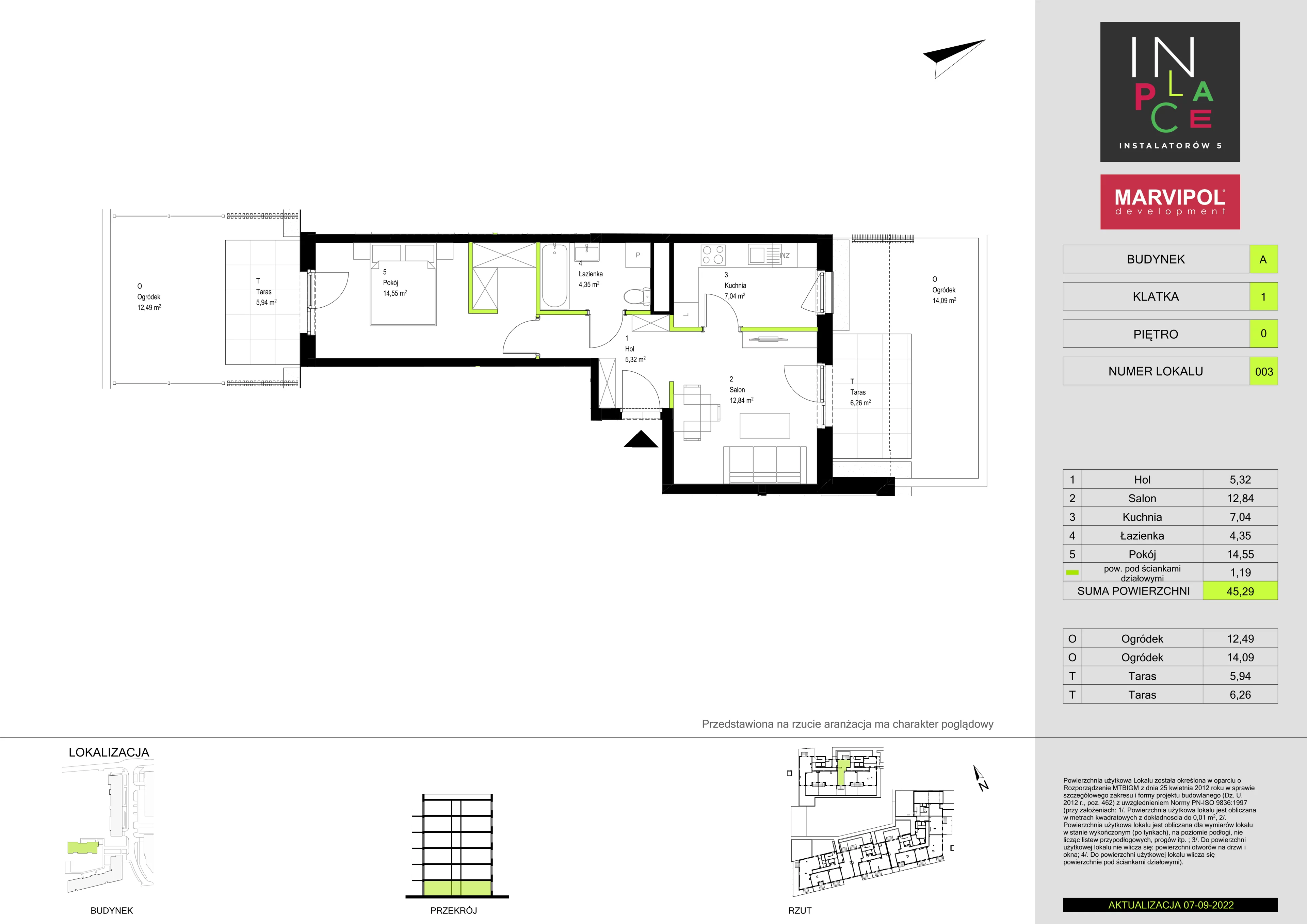 2 pokoje, mieszkanie 45,29 m², parter, oferta nr 2/A/A003, In Place, Warszawa, Włochy, Raków, ul. Instalatorów 7 