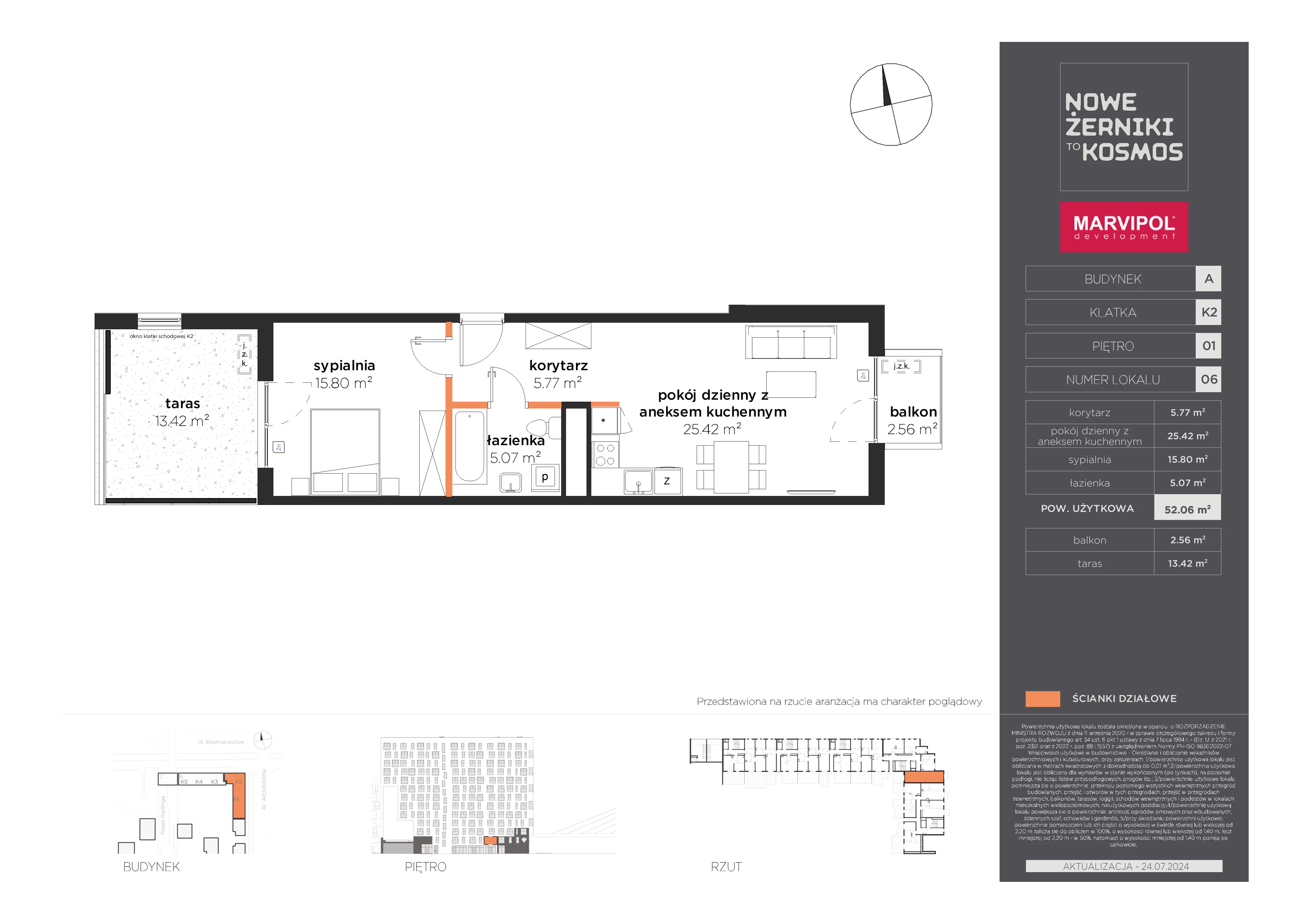 2 pokoje, mieszkanie 52,06 m², piętro 1, oferta nr A/A-01-06-K2, Nowe Żerniki to KOSMOS, Wrocław, Żerniki, ul. Kosmonautów / al. Architektów