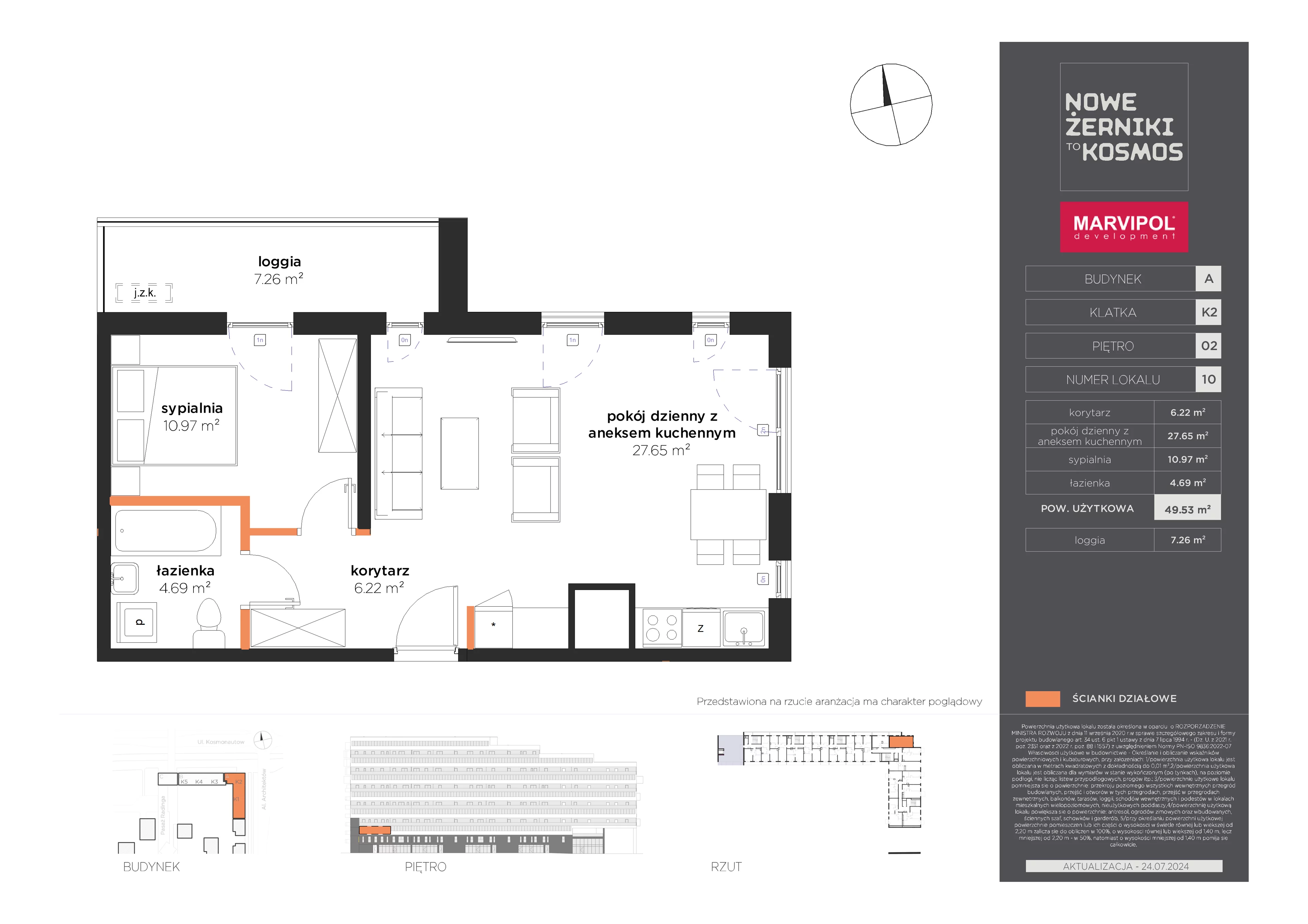 2 pokoje, mieszkanie 49,53 m², piętro 2, oferta nr A/A-02-10-K2, Nowe Żerniki to KOSMOS, Wrocław, Żerniki, ul. Kosmonautów / al. Architektów