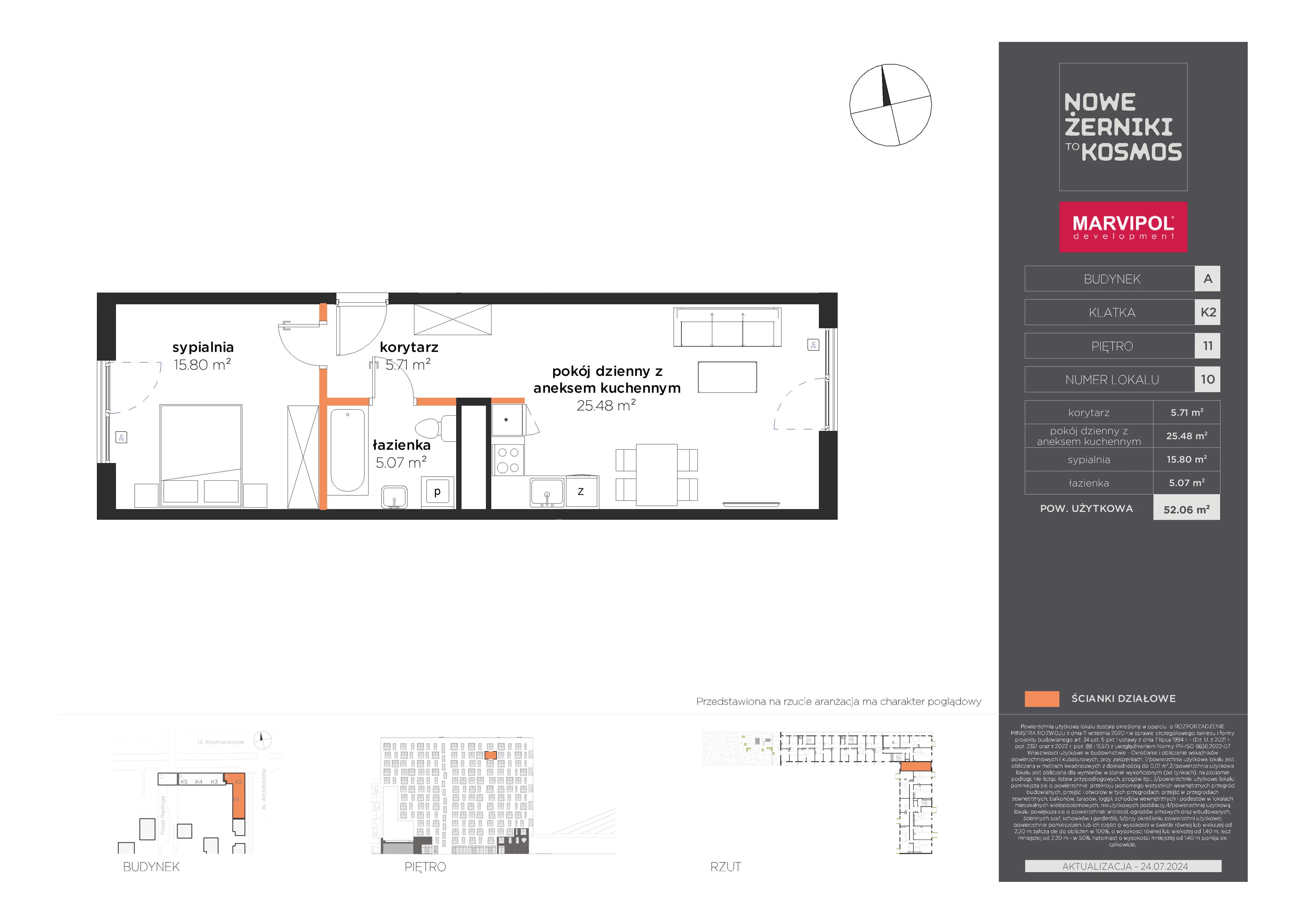 2 pokoje, mieszkanie 52,06 m², piętro 11, oferta nr A/A-11-10-K2, Nowe Żerniki to KOSMOS, Wrocław, Żerniki, ul. Kosmonautów / al. Architektów