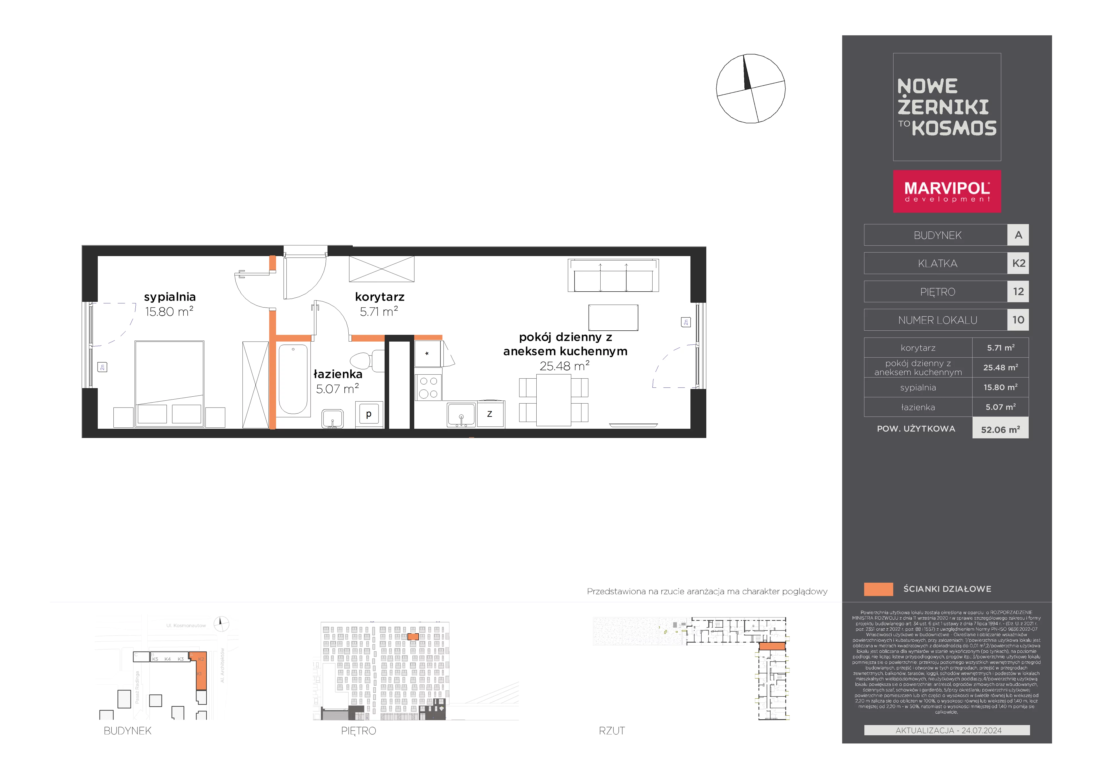 2 pokoje, mieszkanie 52,06 m², piętro 12, oferta nr A/A-12-10-K2, Nowe Żerniki, Wrocław, Żerniki, ul. Kosmonautów / al. Architektów