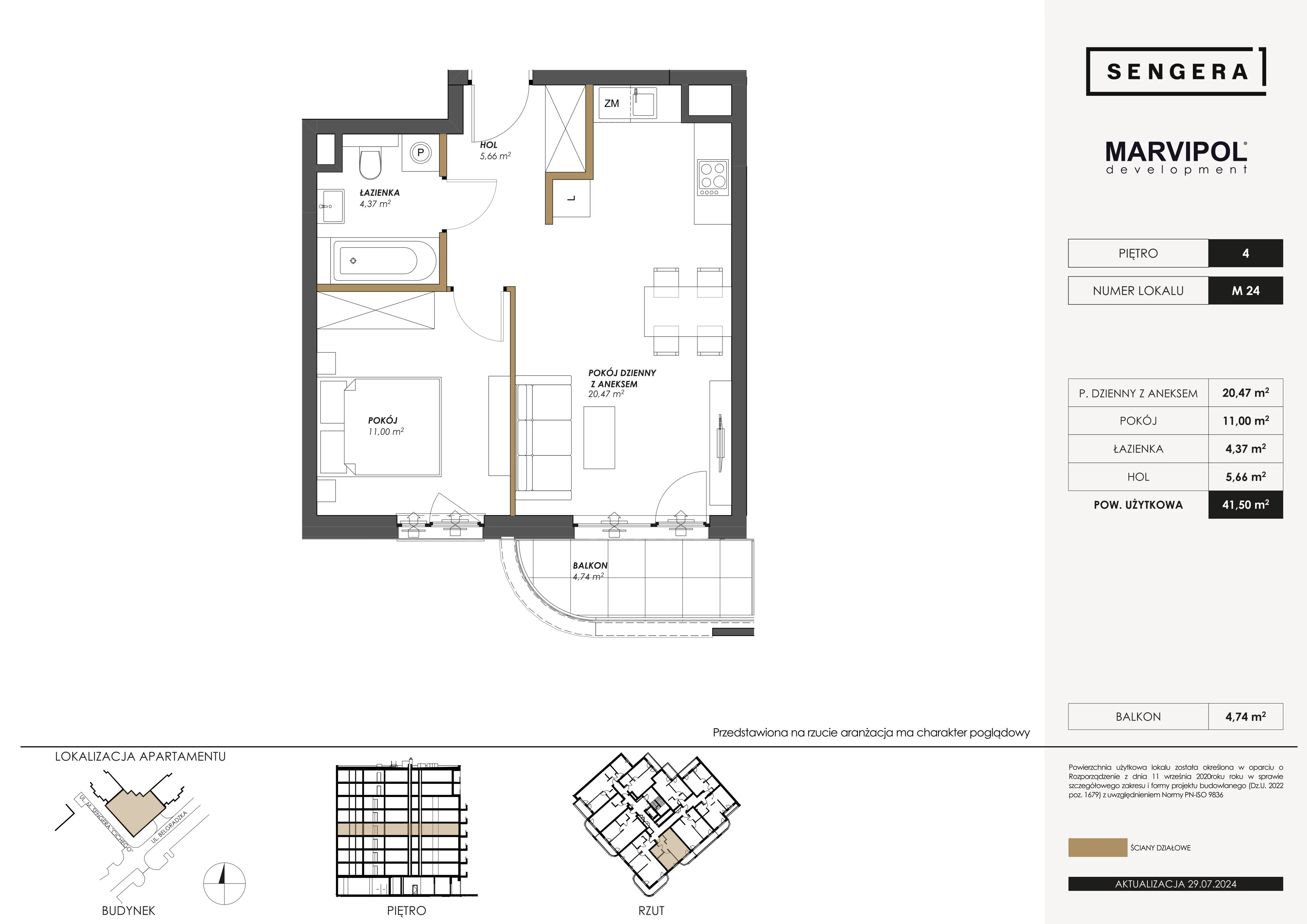2 pokoje, apartament 41,50 m², piętro 4, oferta nr 1/M24, Sengera 1, Warszawa, Ursynów, Natolin, ul. Mariana Sengera „Cichego” 1